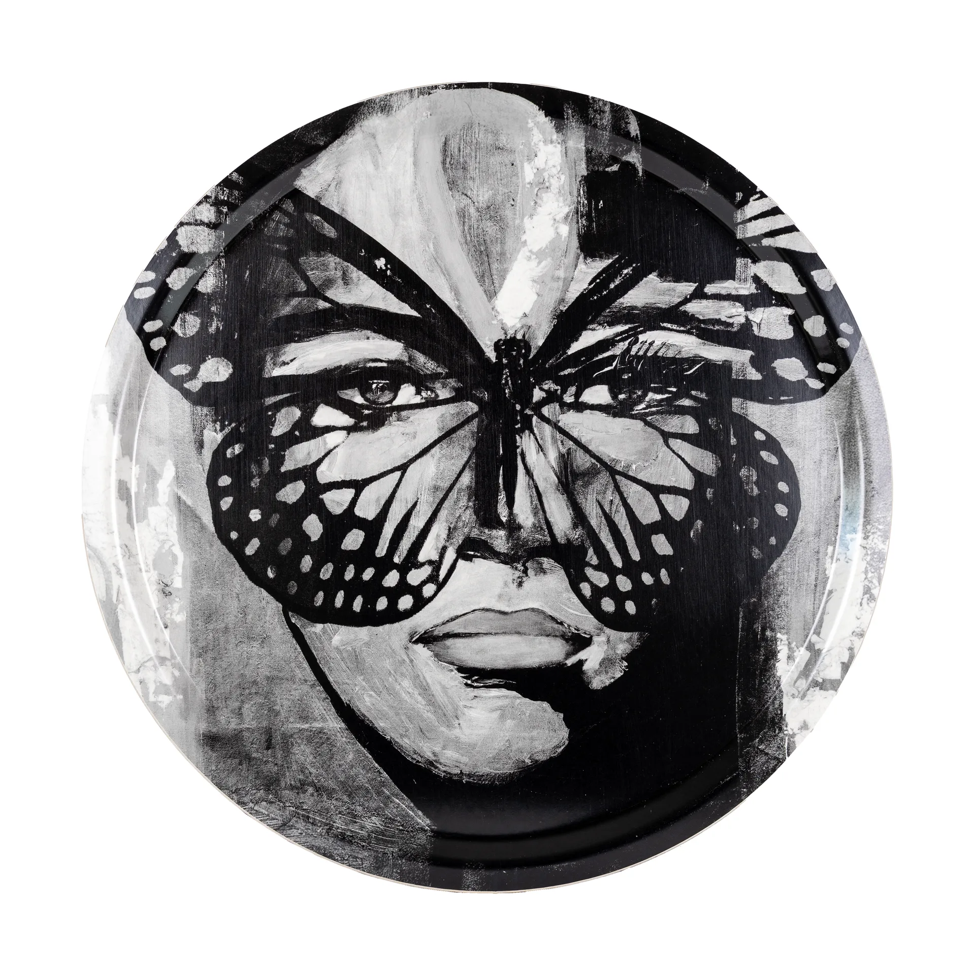 Golden Butterfly 托盘 Ø46 cm, 黑色-白色 Carolina Gynning