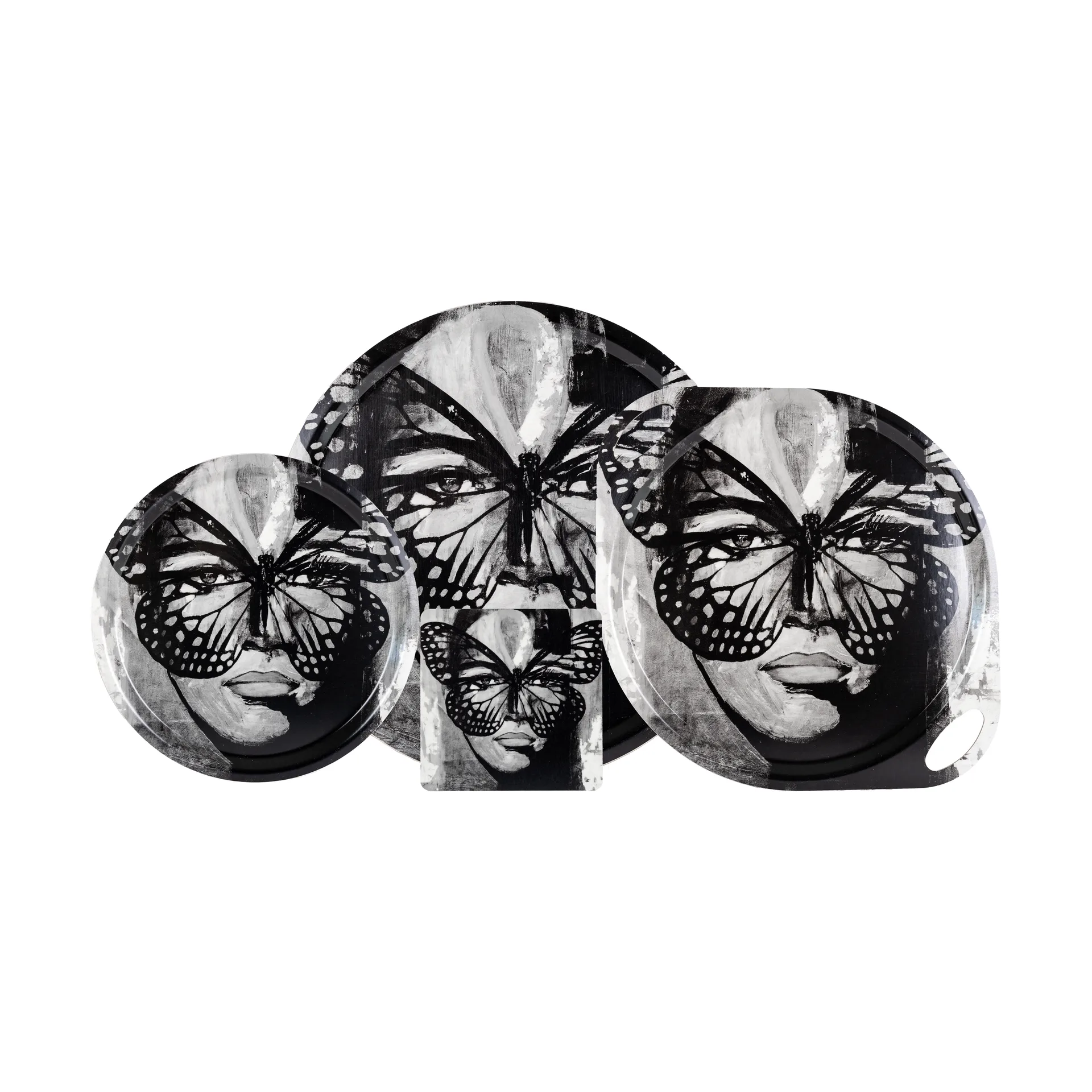 Golden Butterfly 托盘 Ø46 cm, 黑色-白色 Carolina Gynning