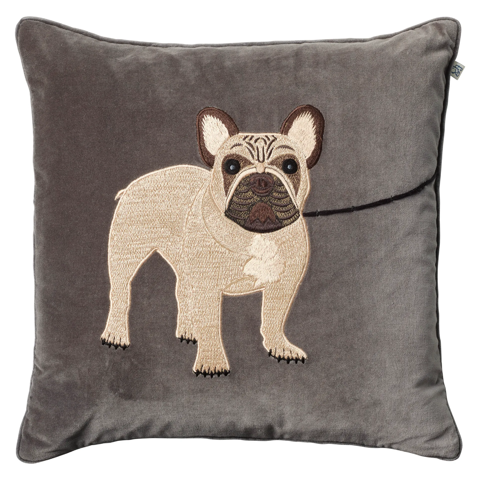 Embroidered French Bull Dog 靠枕套 50x50 cm, 灰色 Chhatwal & Jonsson