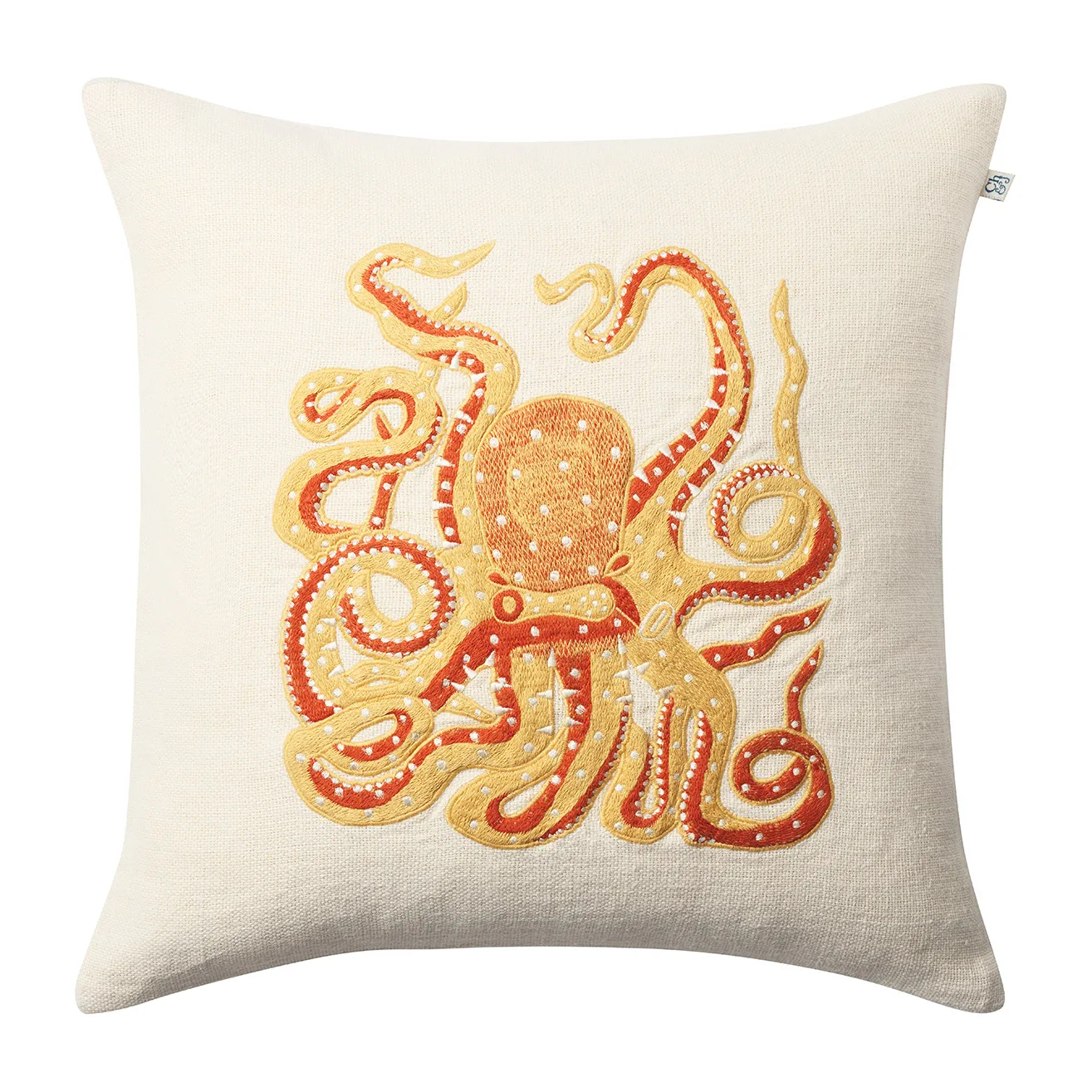 Embroidered Octopus 靠枕套 50x50 cm, Spicy 黄色-橘色 Chhatwal & Jonsson