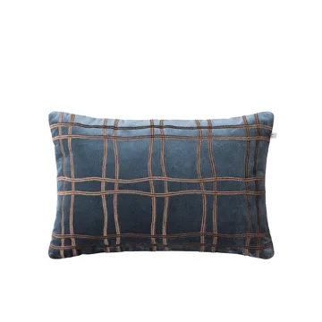 Tattersall cushion - Sea 蓝色/cognac, 60x40 cm - Chhatwal & Jonsson