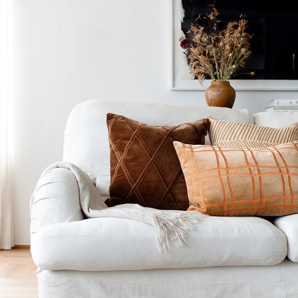 Tattersall cushion, Sea 蓝色/cognac, 60x40 cm Chhatwal & Jonsson