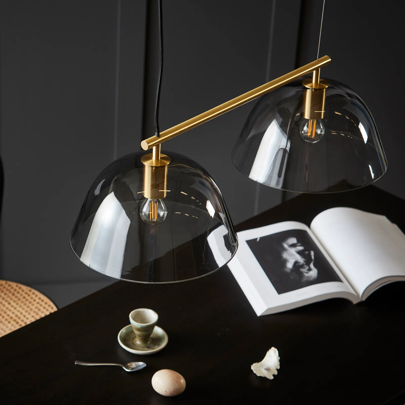 Wendo 70 ceiling 灯 smoke-coloured glass, Brass finish CO Bankeryd