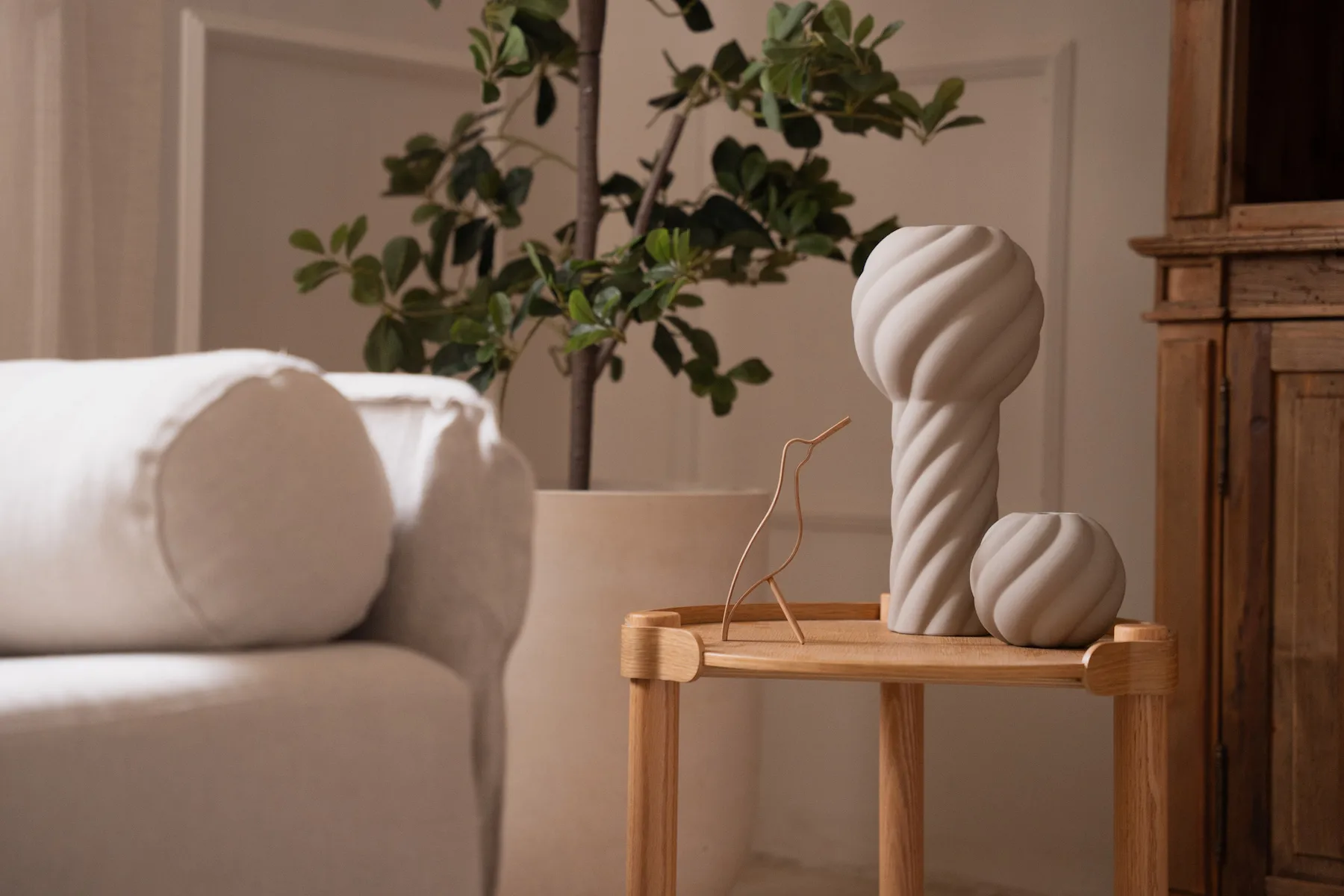 Woody Bird high 18 cm, 自然木色 Cooee Design