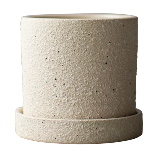 Grow 花盆Ø10cm 带托盘, 奶油纹理款 DBKD