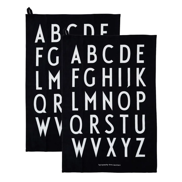 Design Letters 厨房巾 40x60cm 2个装 - 黑色 - Design Letters