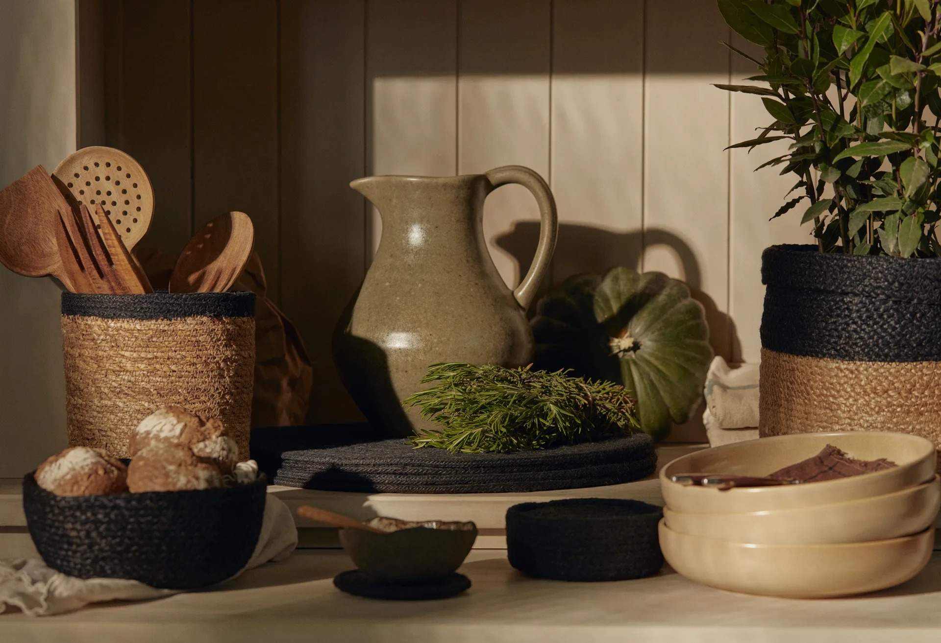 Flätad bread 篮子 三件套装, Black Dixie