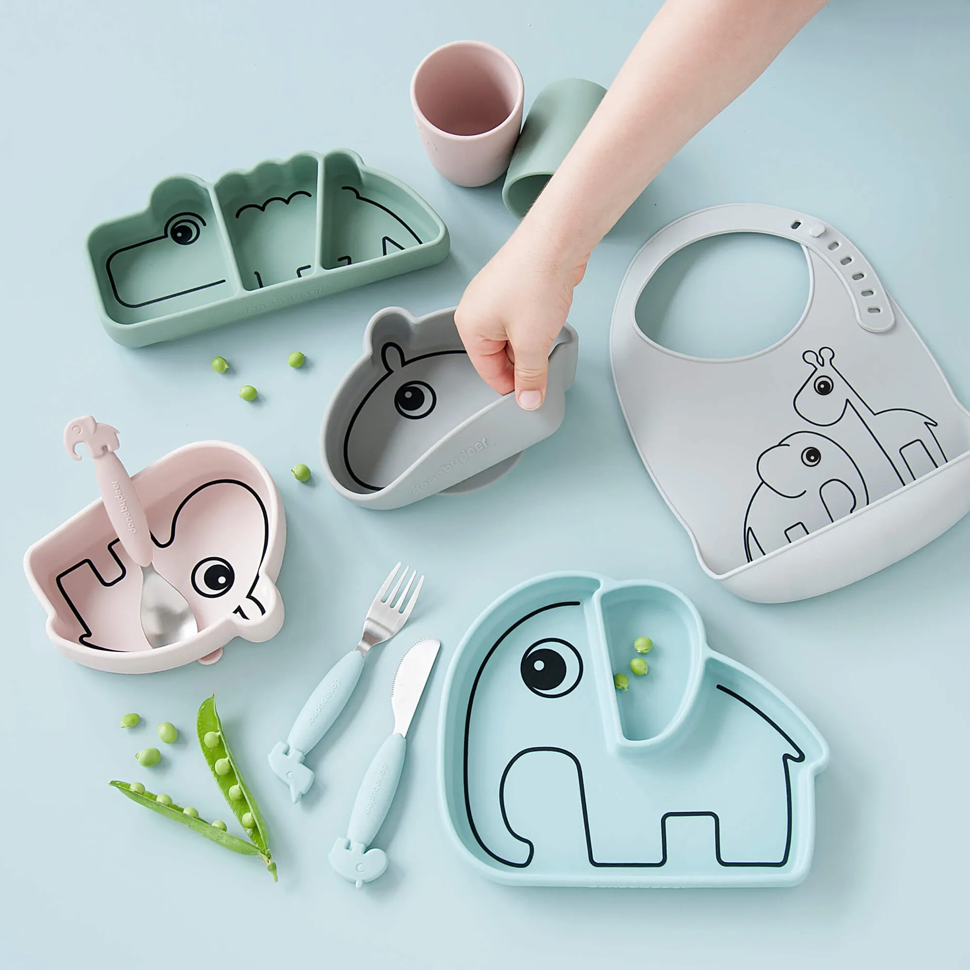 Croco Stick&Stay 儿童 盘子 9x21 cm, 绿色 Done by deer