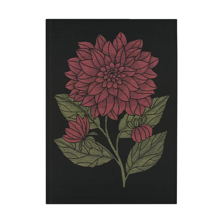 大丽花厨房巾 48x70cm - 红色_黑色_绿色 - Ekelund Linneväveri