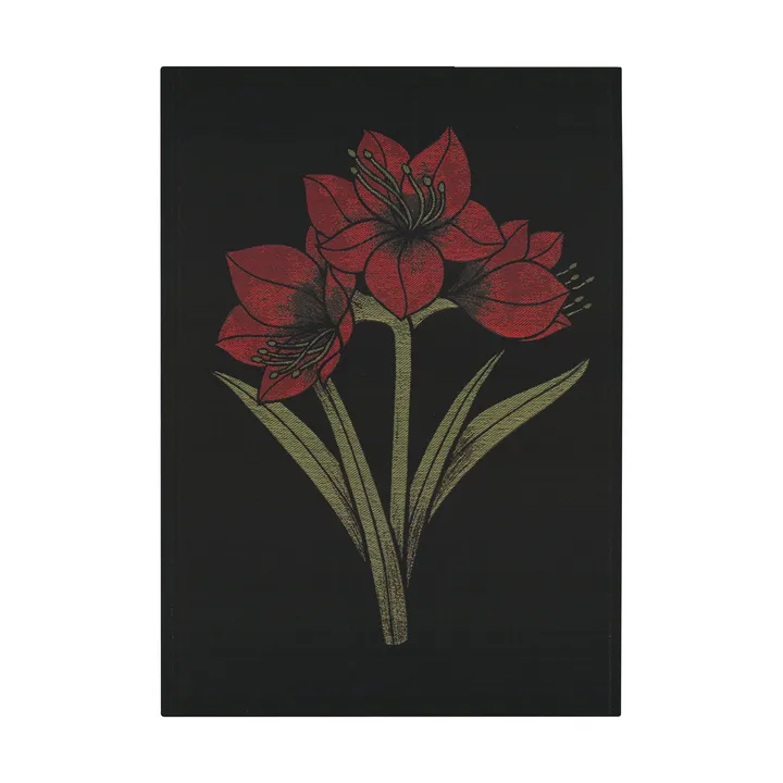 朱顶红厨房巾 48x70cm - 黑色_红色 - Ekelund Linneväveri