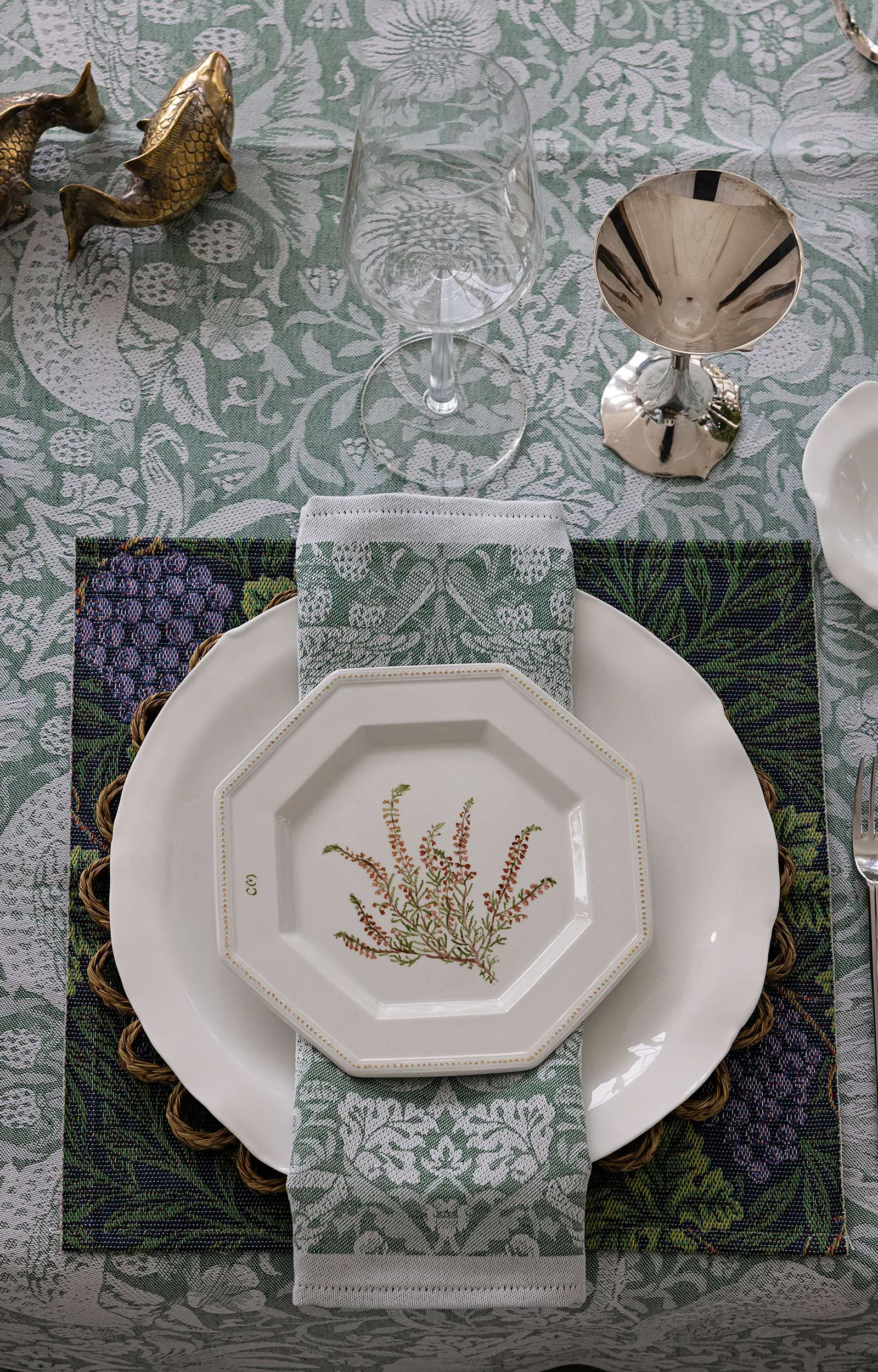 草莓窃贼桌旗50x150cm, 绿色 Ekelund Linneväveri