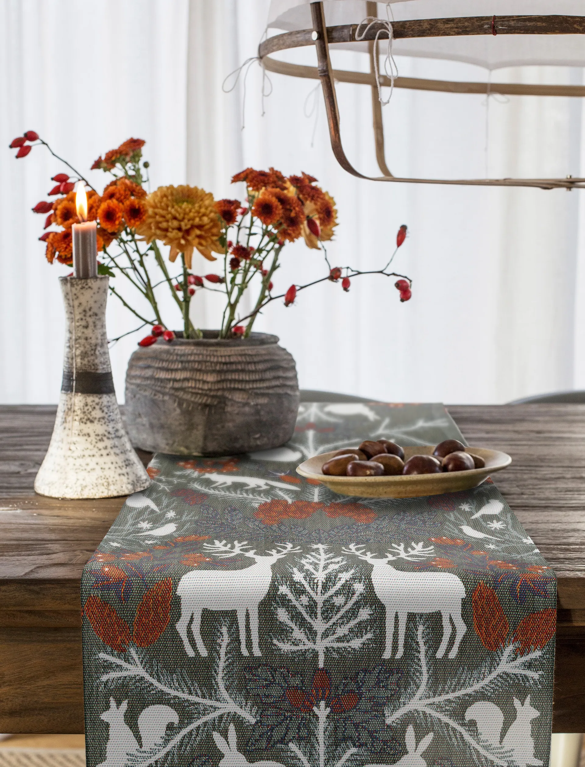 Hjortnäs 桌旗 35x120 cm, 灰色 Ekelund Linneväveri