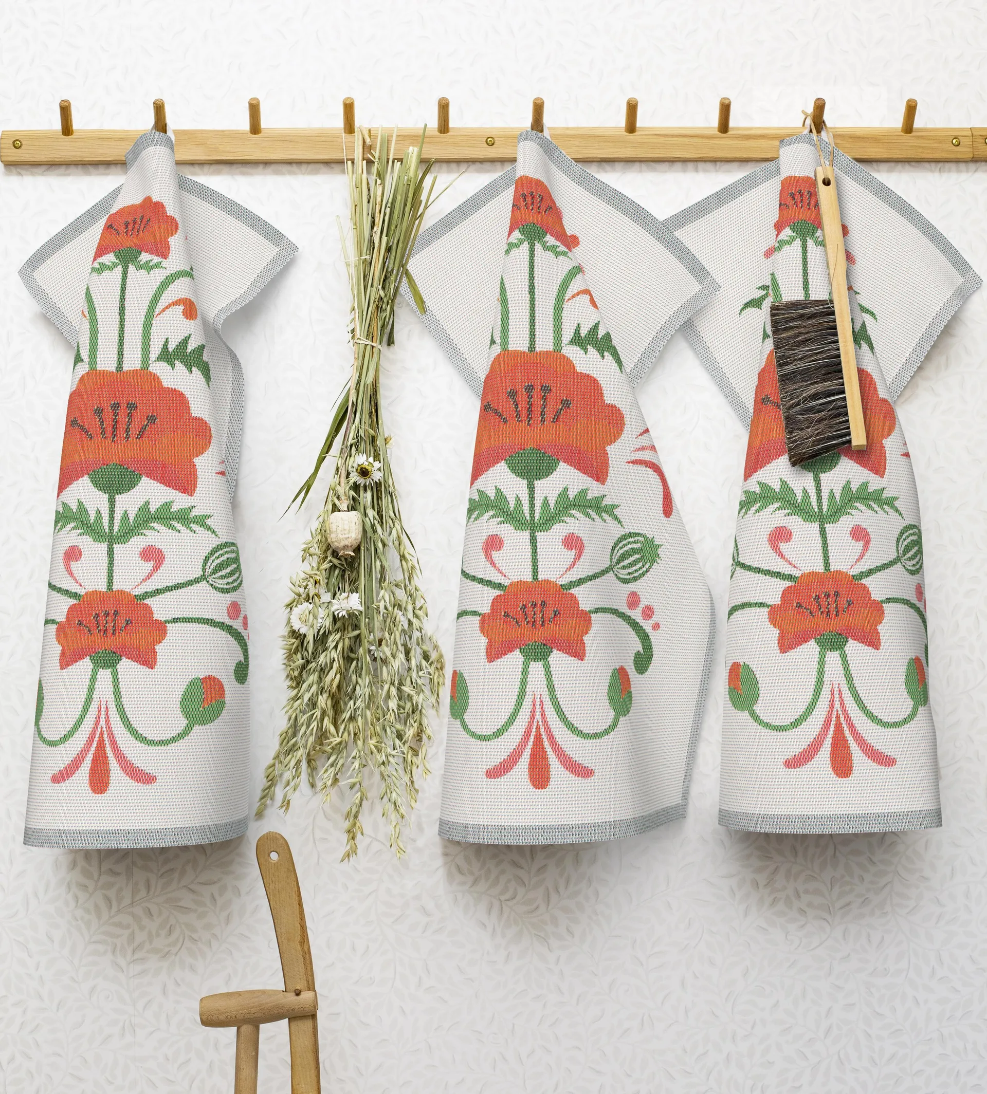 Lindas vallmo 厨房巾 40x60 cm, 橙色-灰色 Ekelund Linneväveri