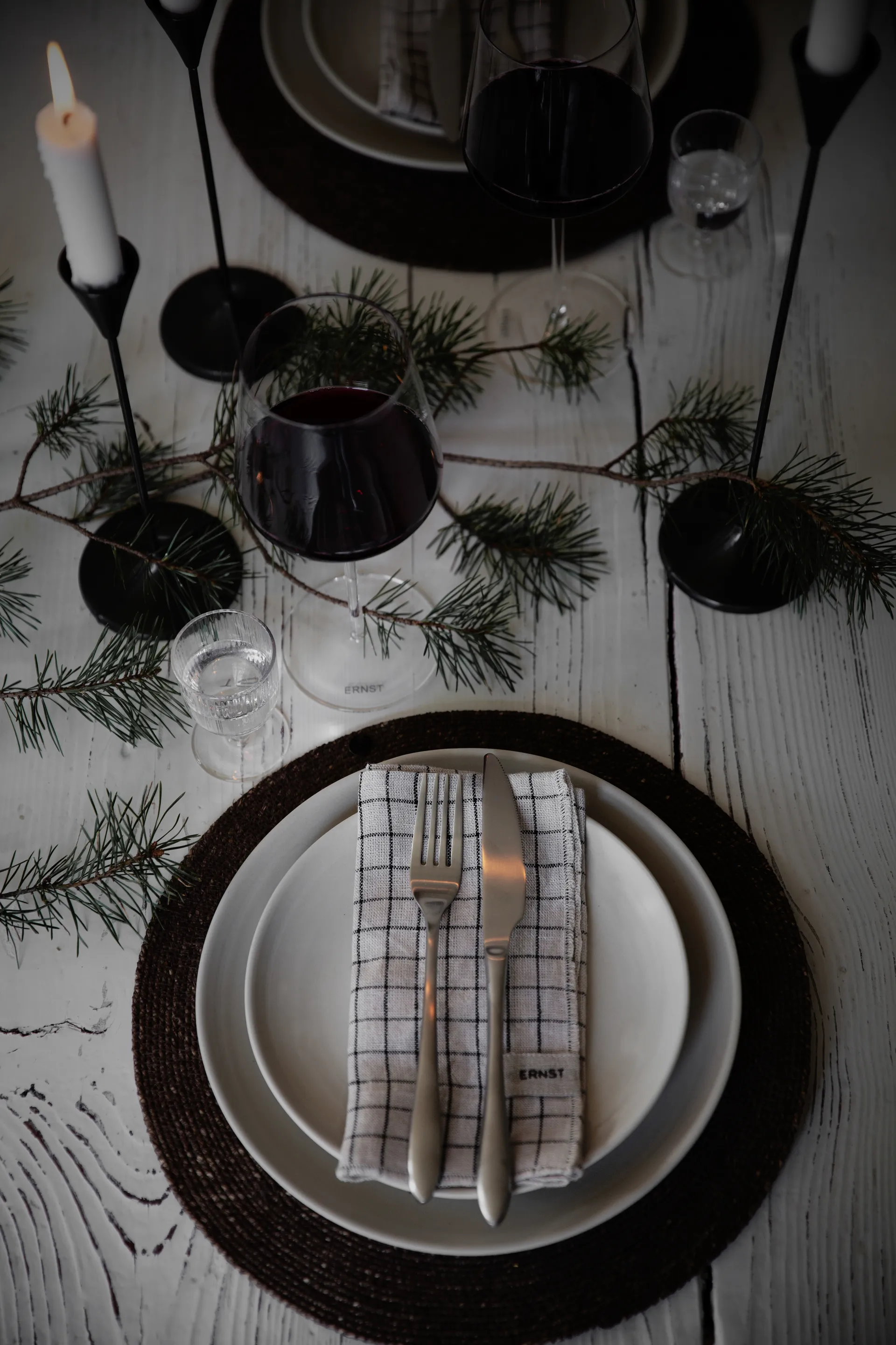 Ernst 餐巾布 2件套装 格纹 40x40 cm, 黑色-米色 ERNST