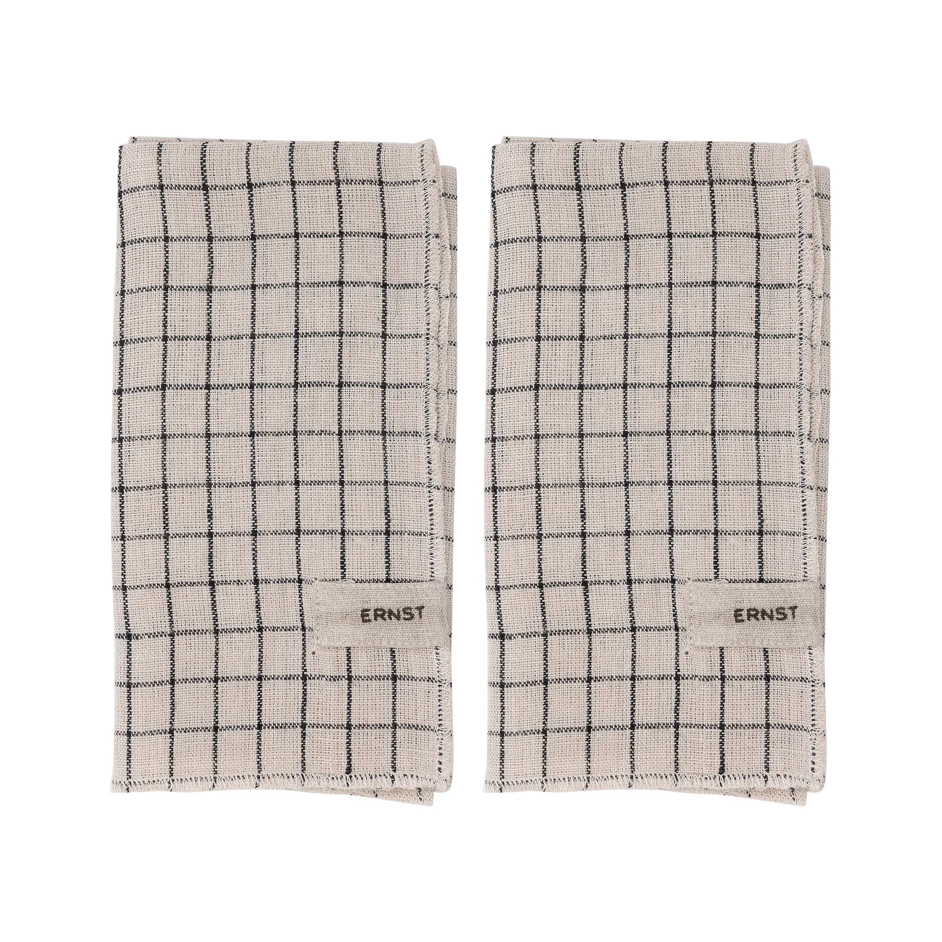 Ernst 餐巾布 2件套装 格纹 40x40 cm, 黑色-米色 ERNST
