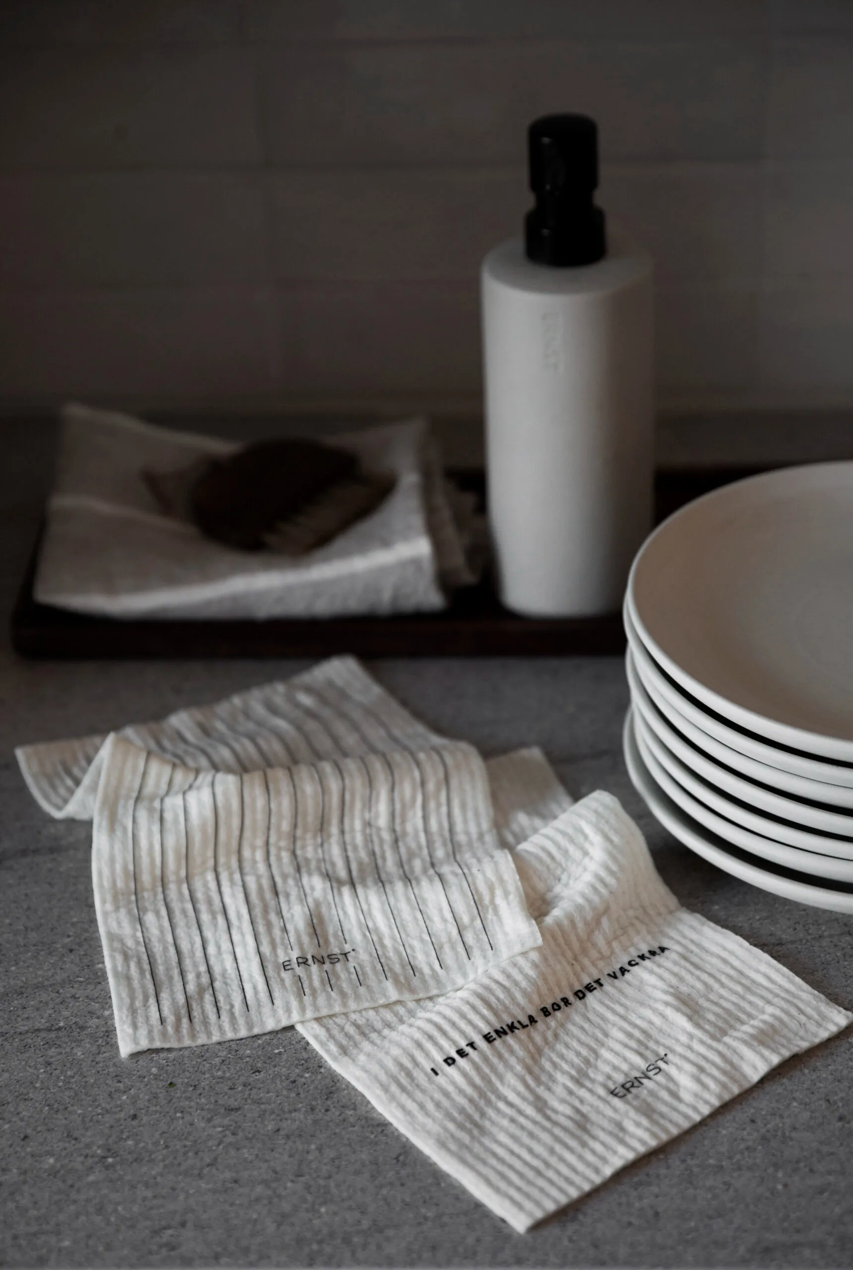 Ernst dishcloth quote/striped 两件套装, White ERNST