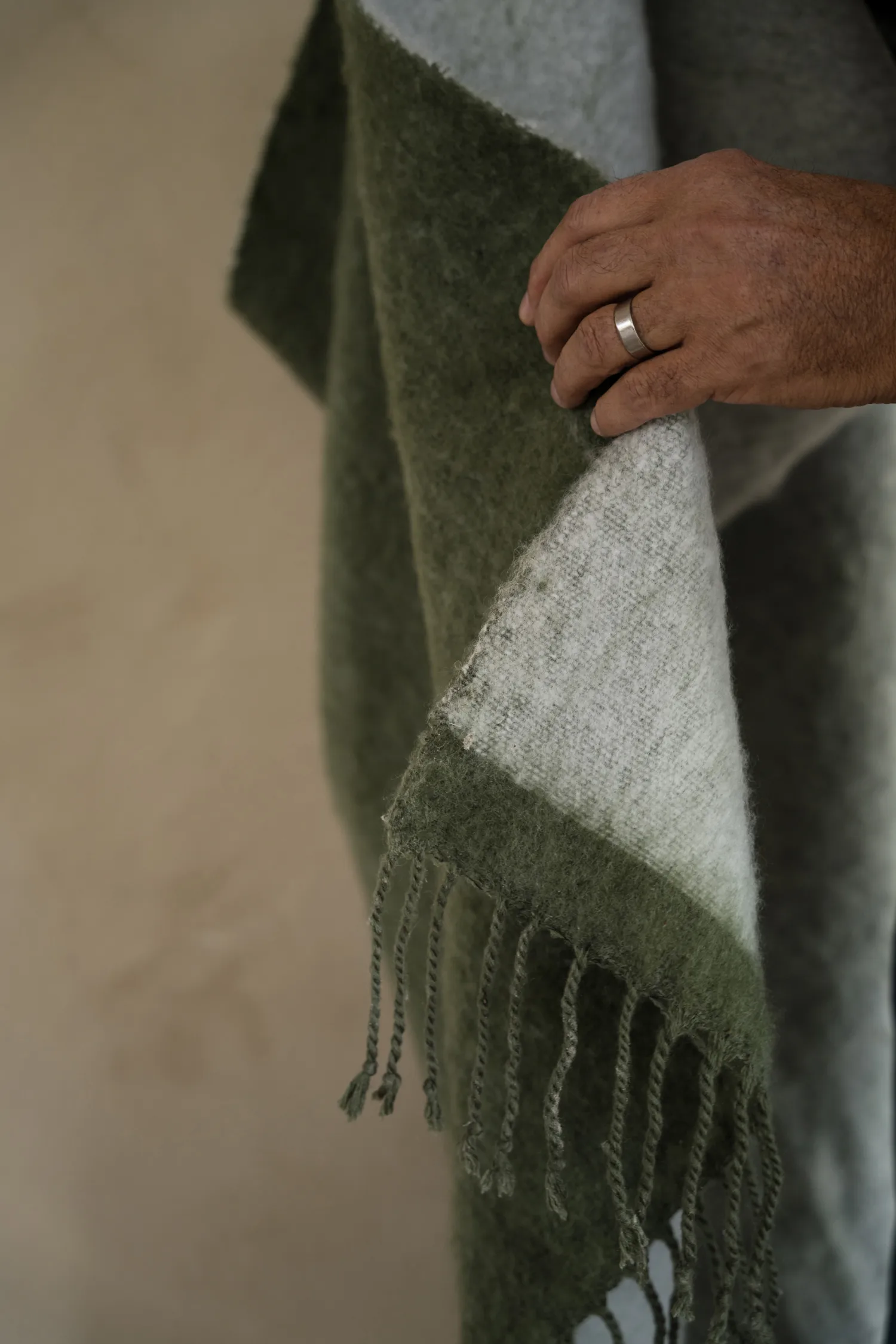 Ernst 毯子 with fringe 130x170 cm, 绿色-白色 ERNST