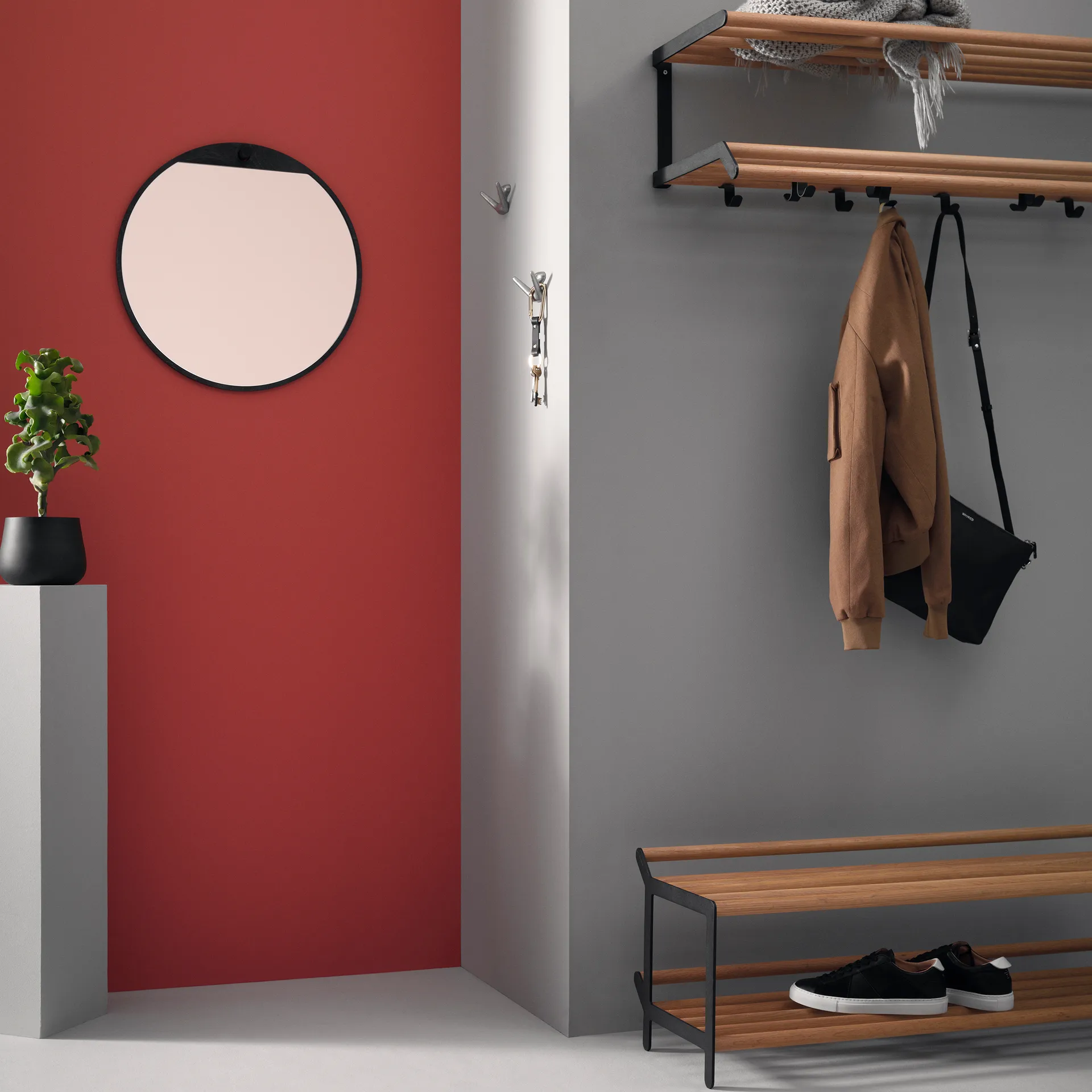 Tamburin shoe shelf 100 cm, oak-黑色 Essem Design