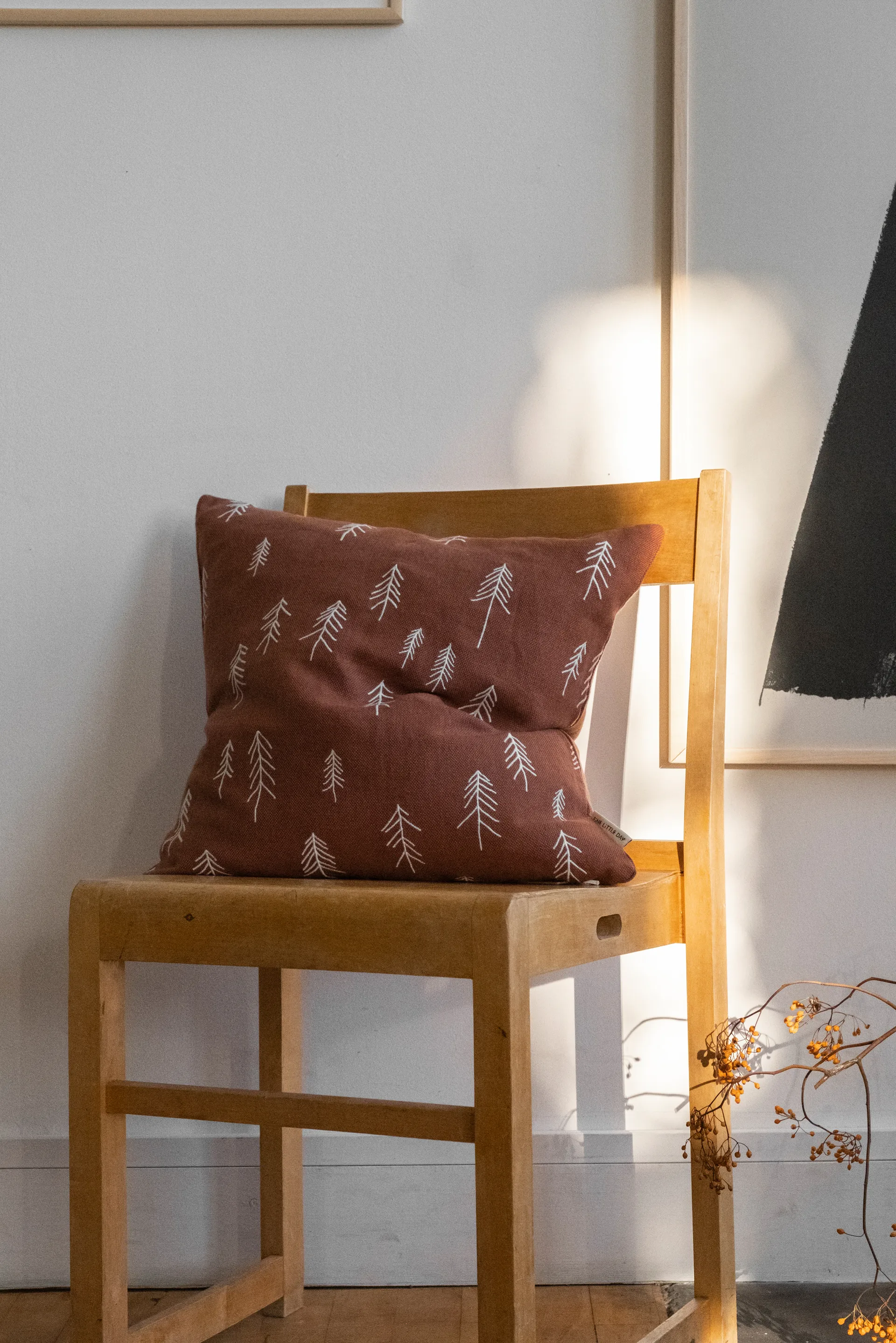 小松树/冷杉 北欧抱枕套 刺绣小松树 48x48cm, 刺绣小松树_赤陶_亚麻48x48cm Fine Little Day
