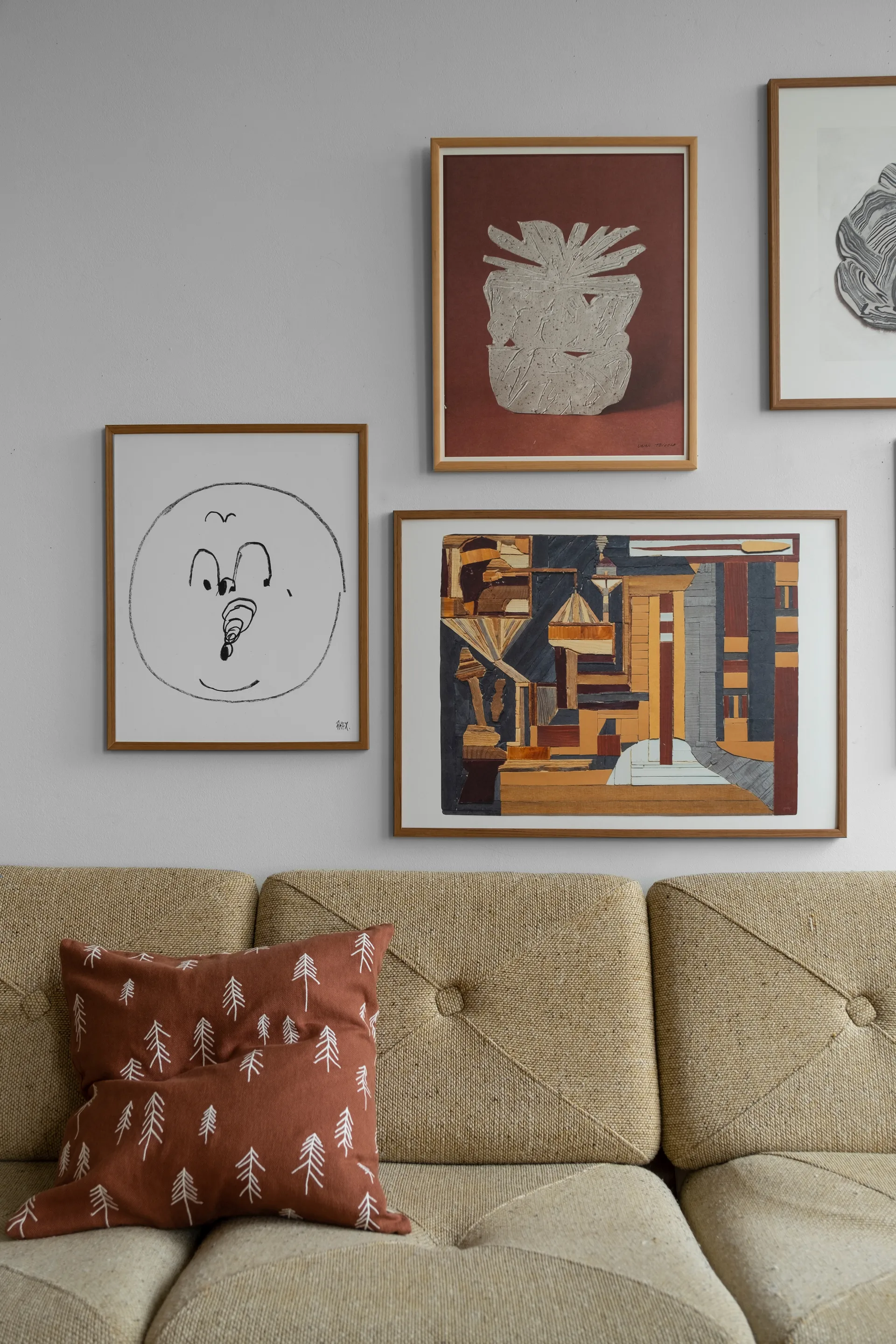 小松树/冷杉 北欧抱枕套 刺绣小松树 48x48cm, 刺绣小松树_赤陶_亚麻48x48cm Fine Little Day