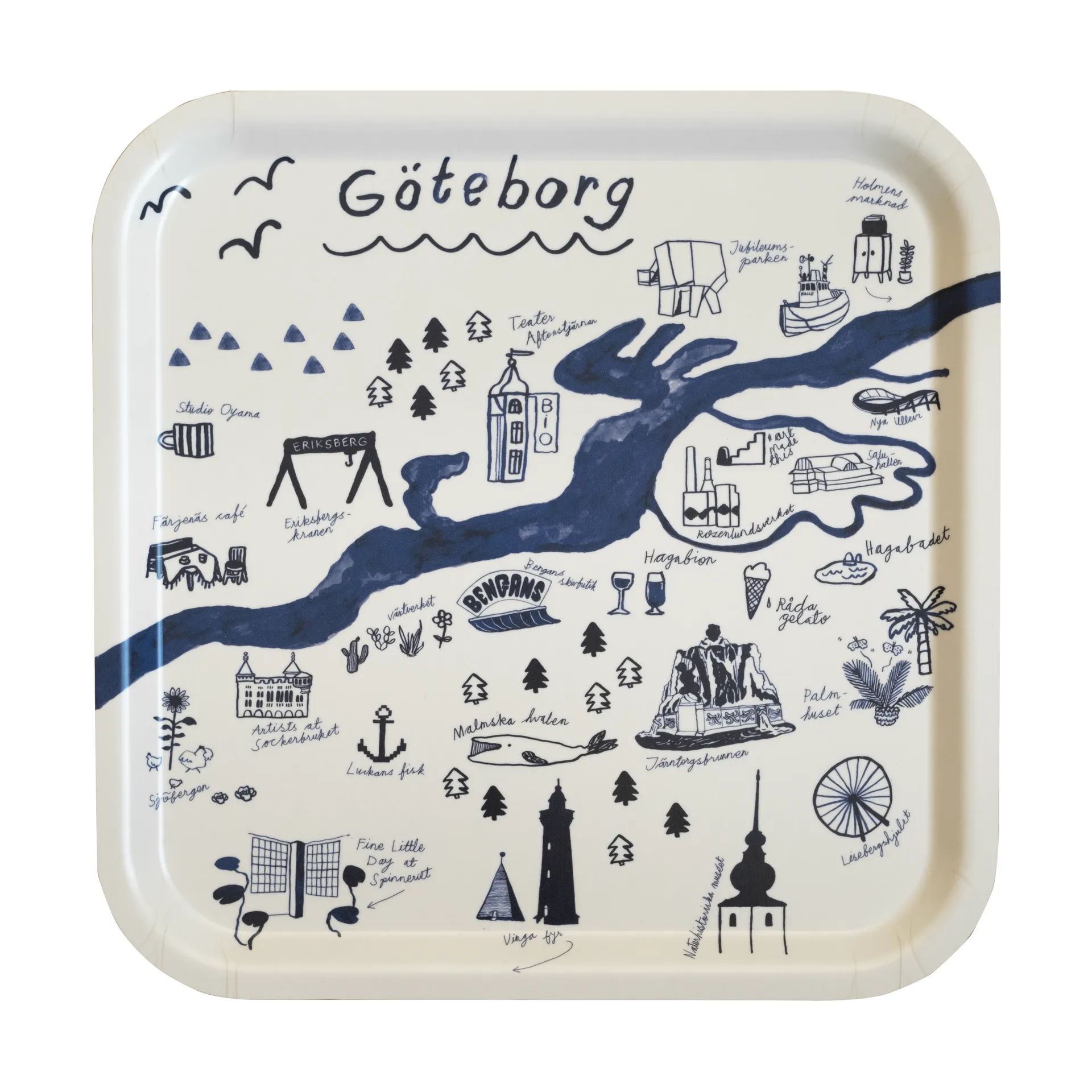 Gothenburg 托盘 32x32 cm, White-Blue Fine Little Day