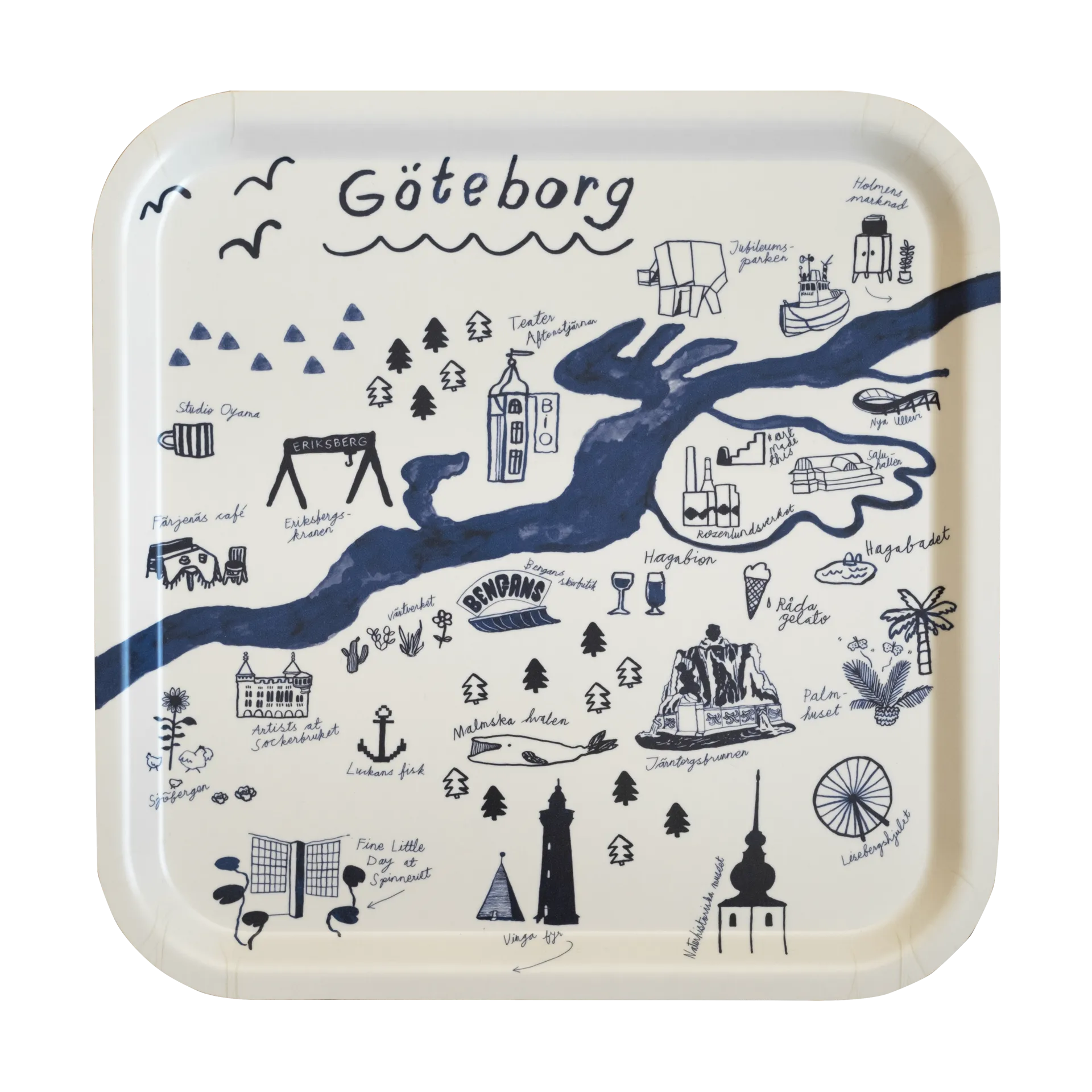 哥德堡Gothenburg托盘_32x32cm, 白色_蓝色 Fine Little Day