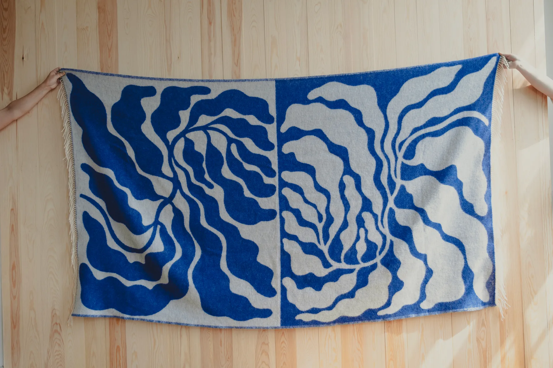 树叶Leaves图案休闲毯_130x220cm, 蓝白色 Fine Little Day
