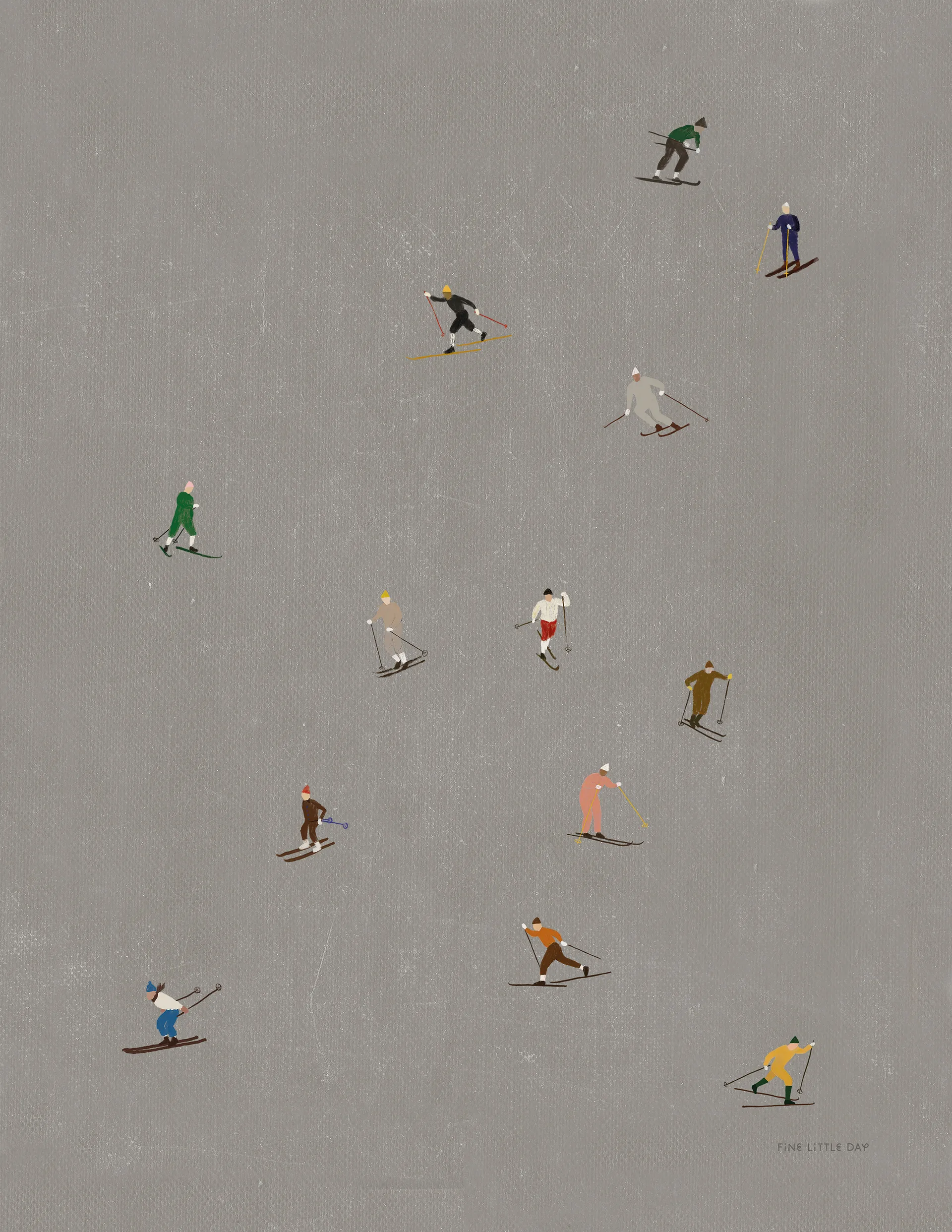 Skiers 海报 40x50 cm, 灰色 Fine Little Day