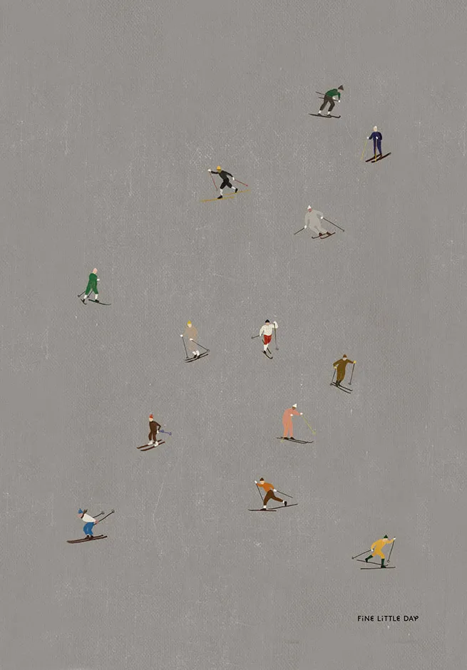 Skiers 海报 50x70 cm, 灰色 Fine Little Day