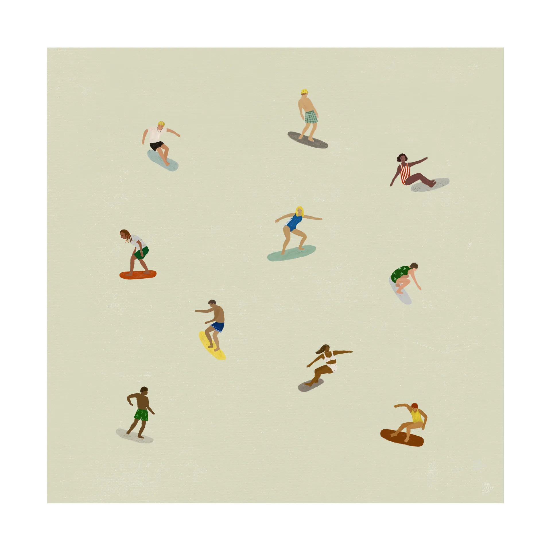 Surfers 海报, 米色, 40x40 cm Fine Little Day