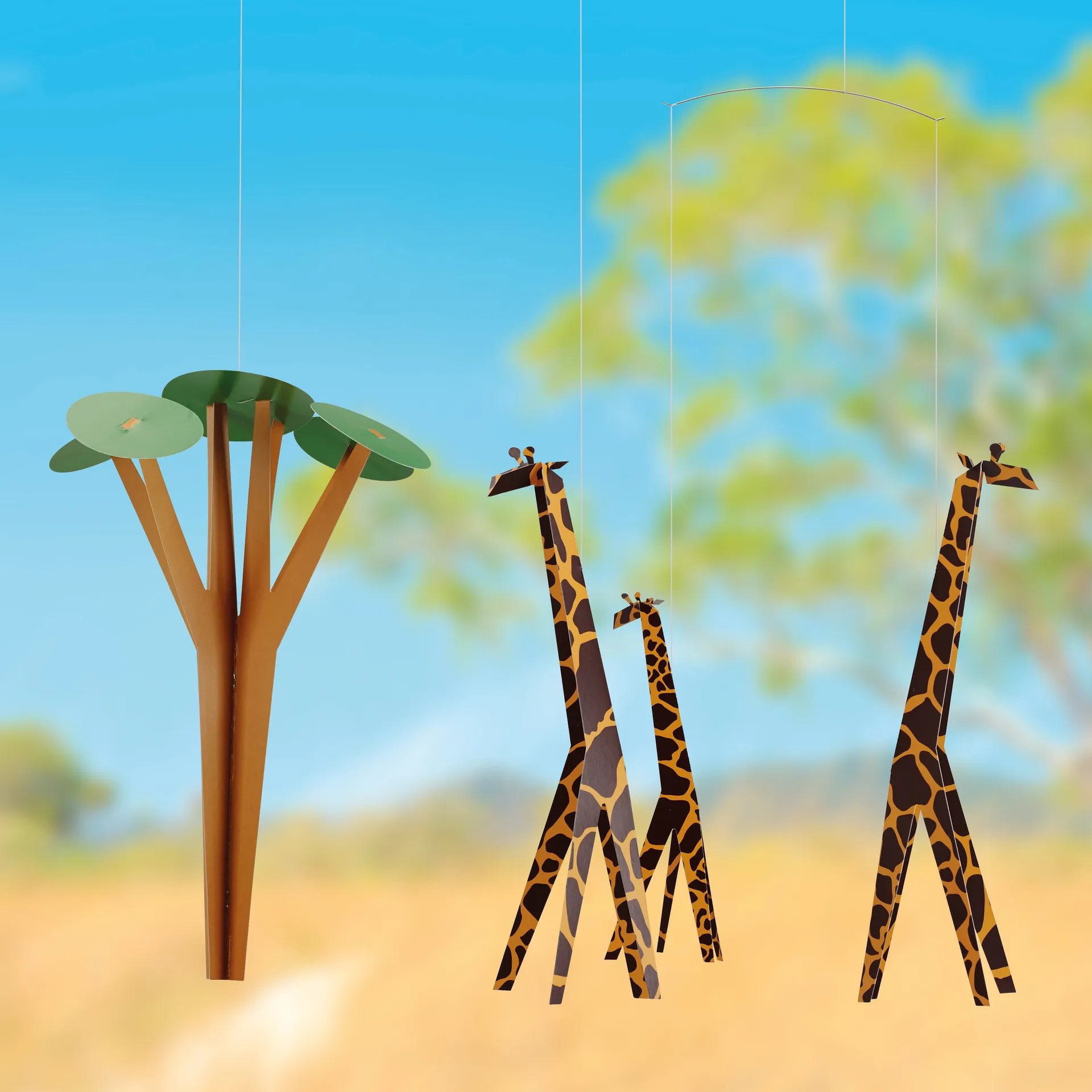 Giraffes on the Savannah 平衡挂件 mobile, multi Flensted Mobiles