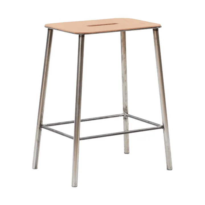 Adam 凳子 - Raw steel-natural leather, H:50 cm - FRAMA