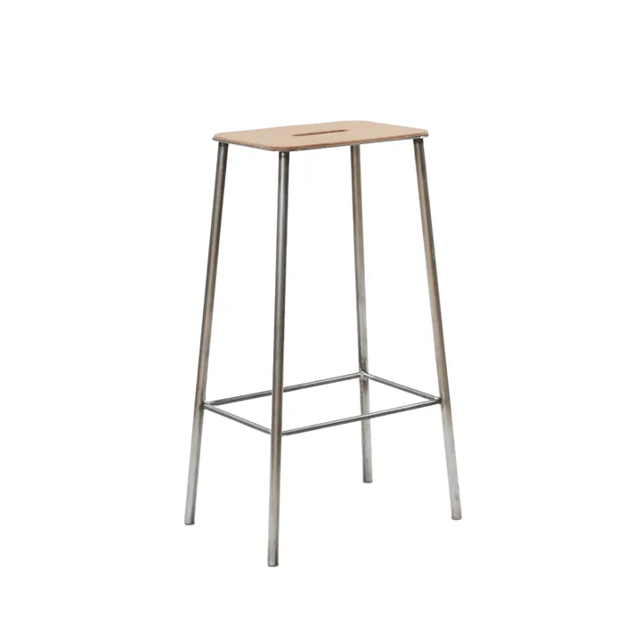 Adam 凳子 - Raw steel-natural leather, H:76 cm - FRAMA