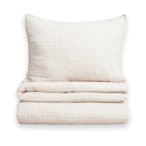Gingham Sky Blue 天蓝色格纹 平纹细布 枕套和被套套装, 150x210 cm/50x60 cm Garbo&Friends