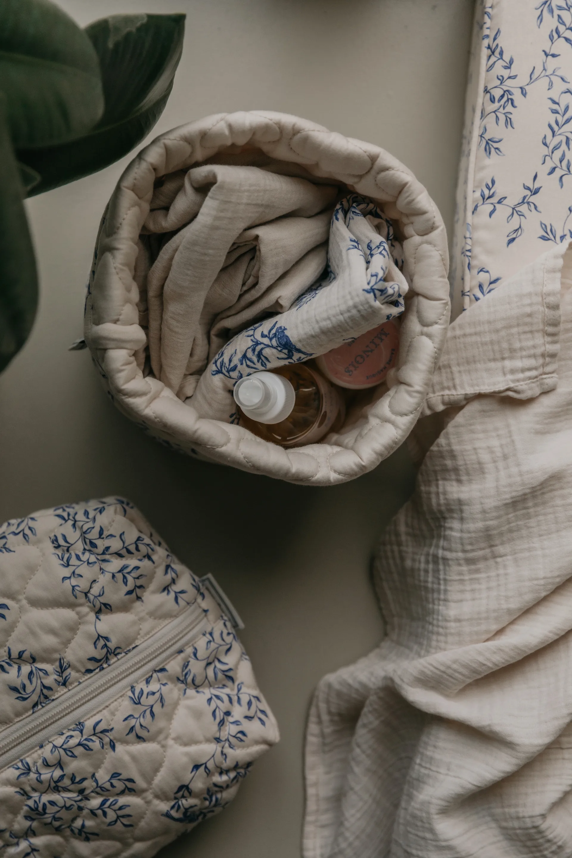 Jardim 蓝梦花园 缎面绗缝 布艺收纳篮 2件, 20xØ20 cm + 30xØ30 cm Garbo&Friends