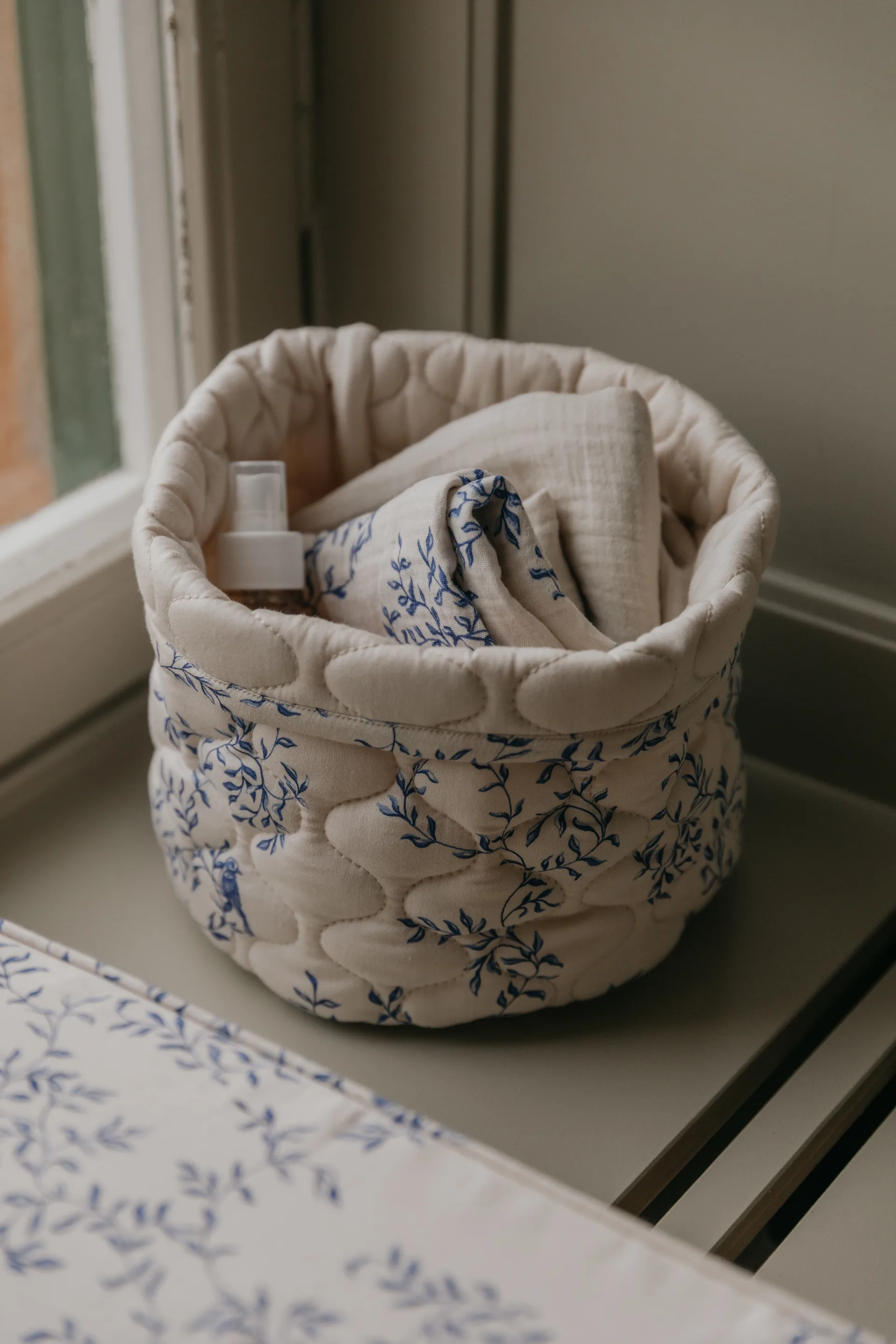 Jardim 蓝梦花园 缎面绗缝 布艺收纳篮 2件, 20xØ20 cm + 30xØ30 cm Garbo&Friends