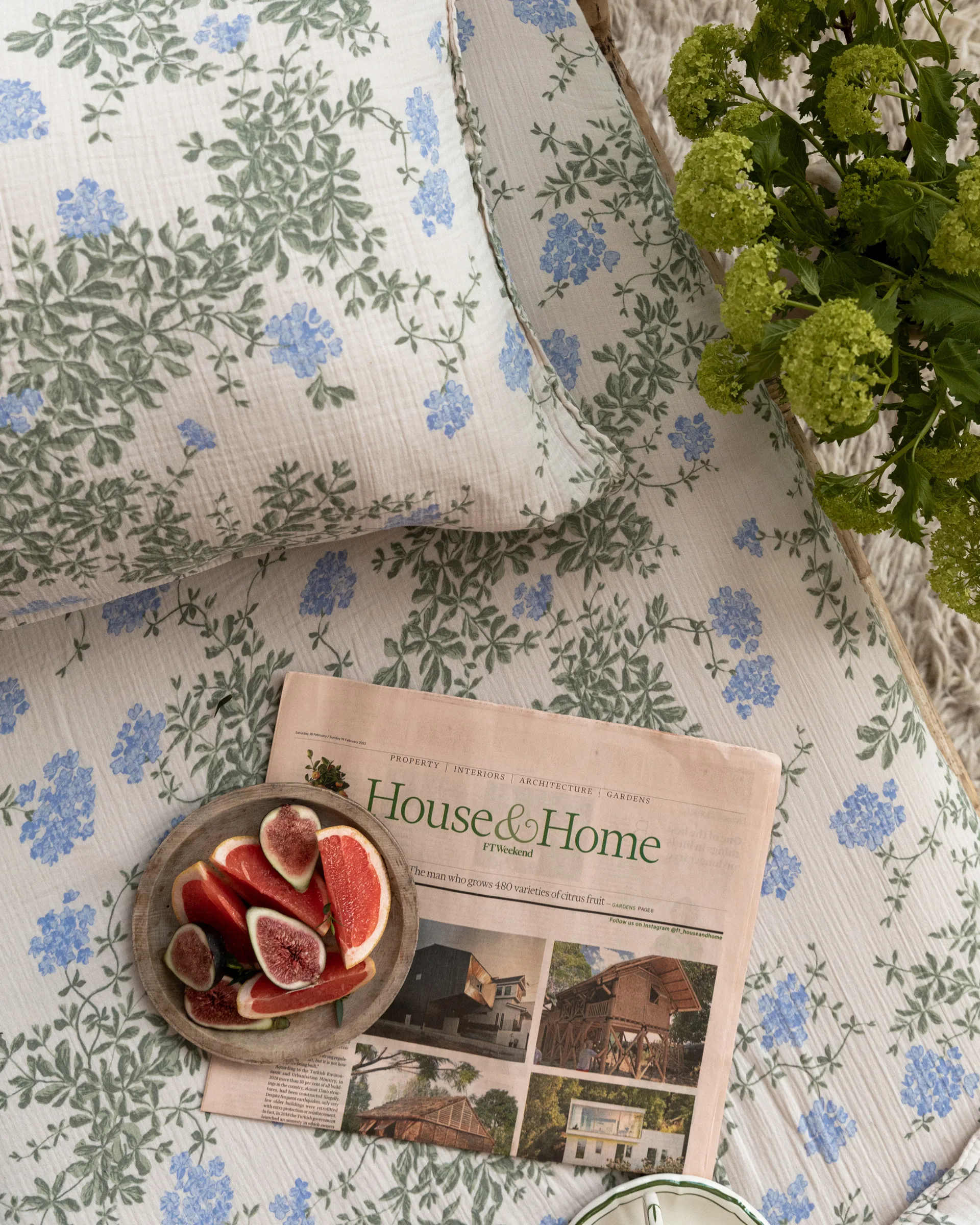 Plumbago 蓝雪花 平纹细布 床笠, 140x200x30 cm Garbo&Friends