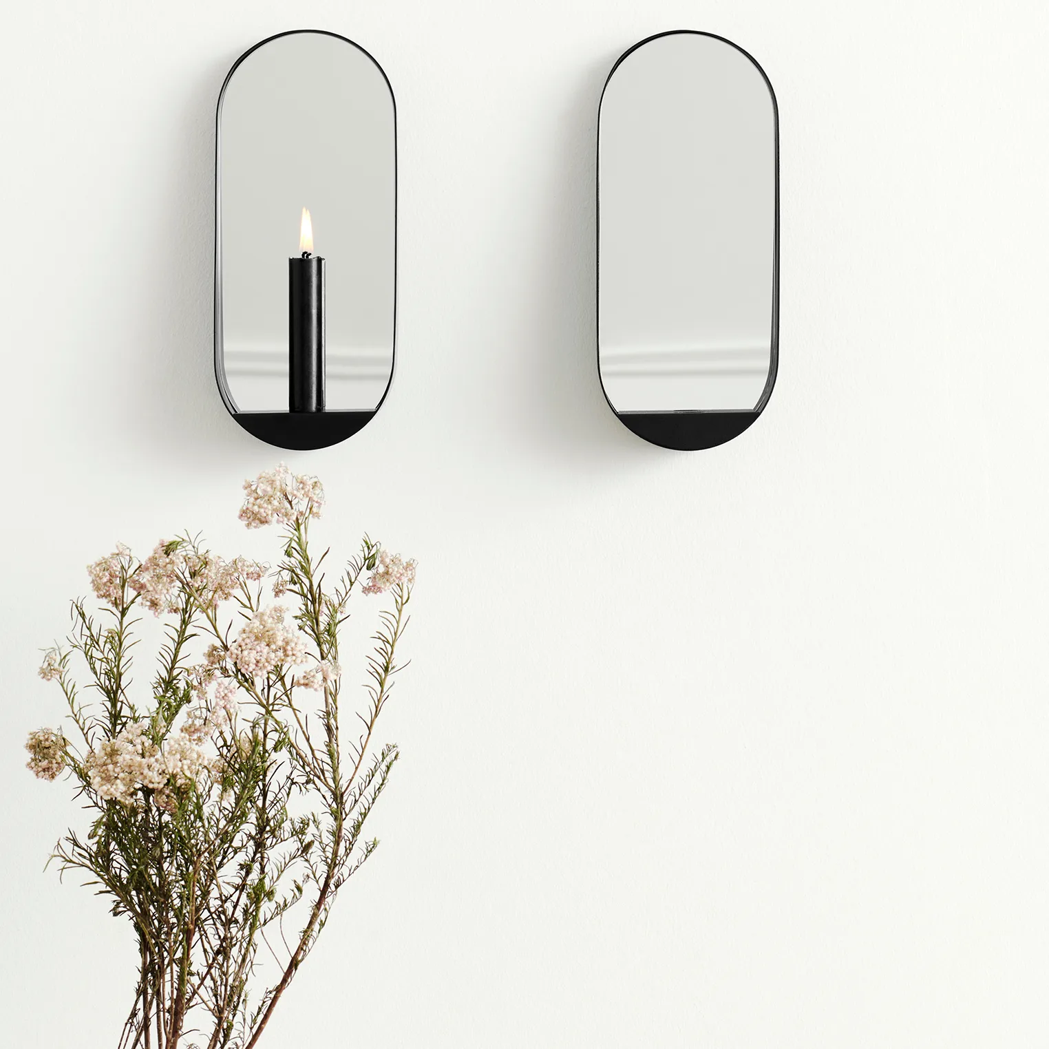 Glim 镜子/烛台 椭圆形 12x28 cm, 黑色 Gejst