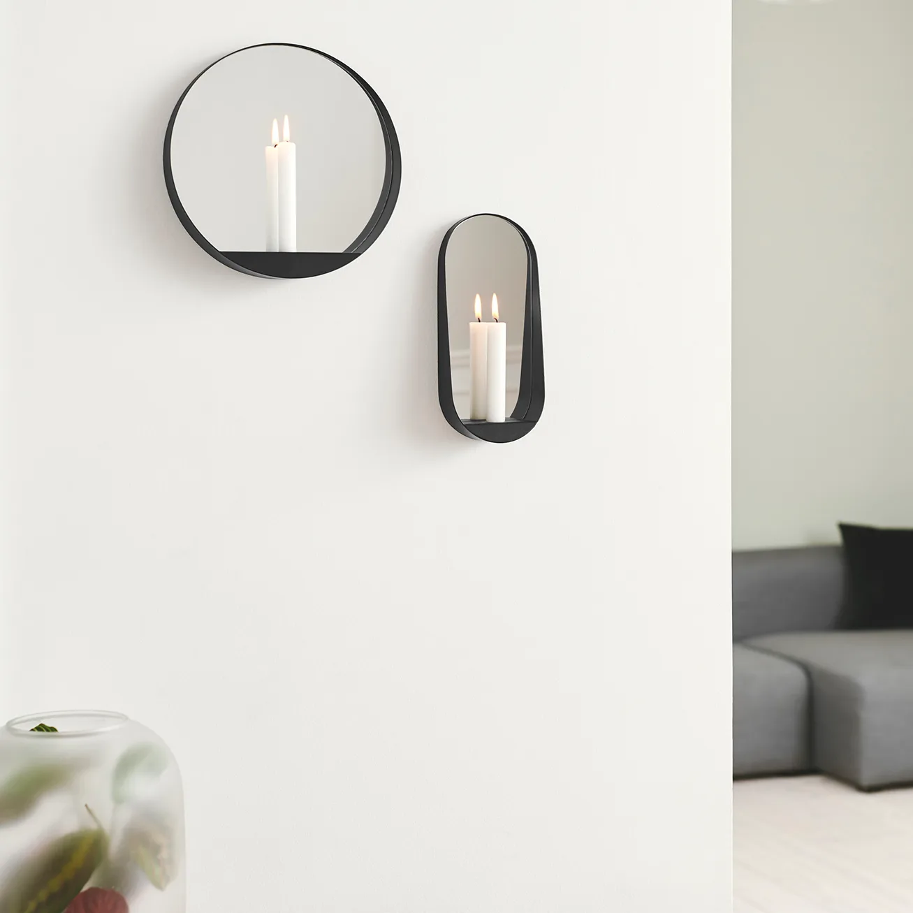 Glim 镜子/烛台 椭圆形 12x28 cm, 黑色 Gejst