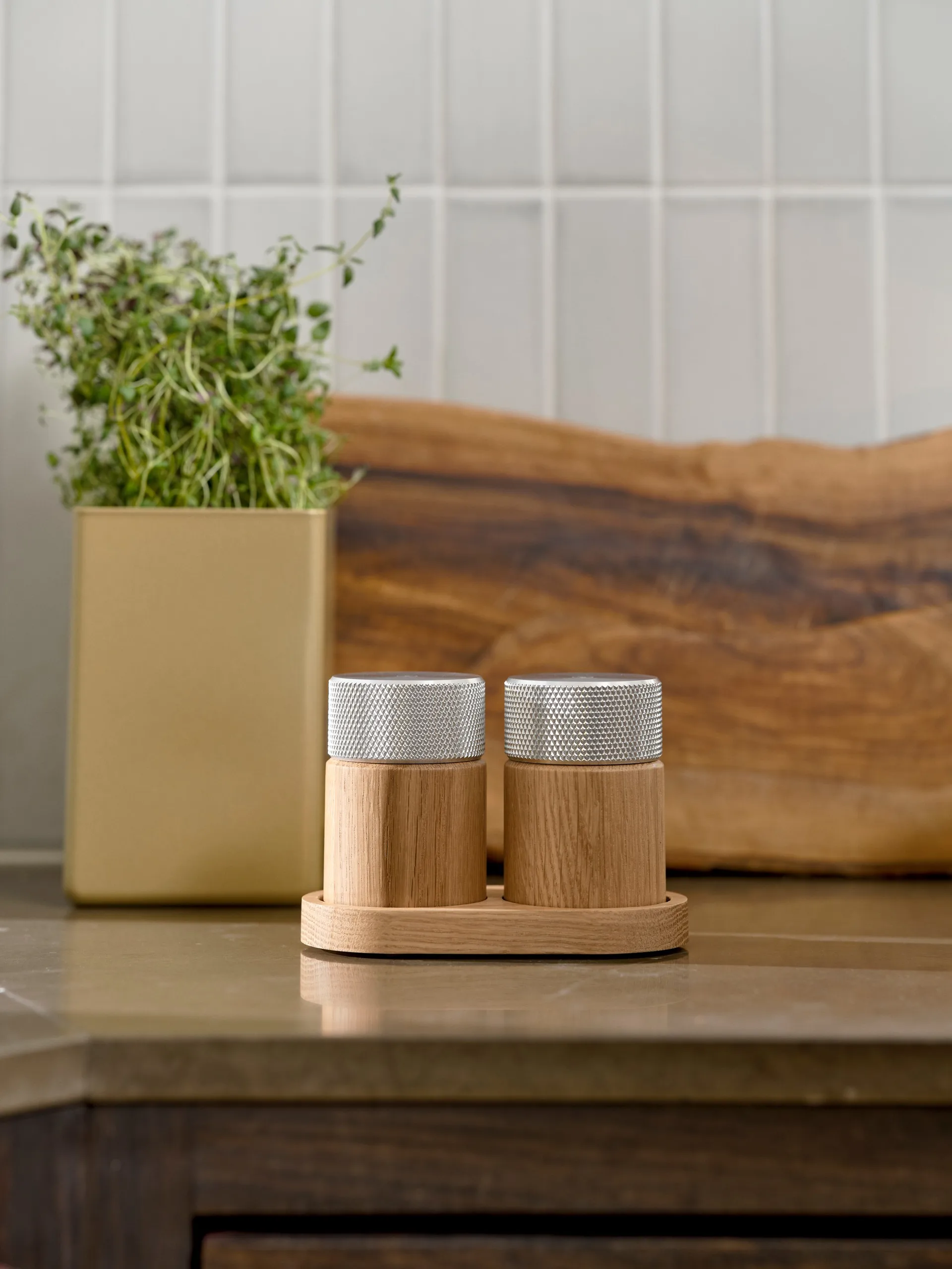 Sina 盐和胡椒研磨器 6 cm, 自然木色-steel Gejst