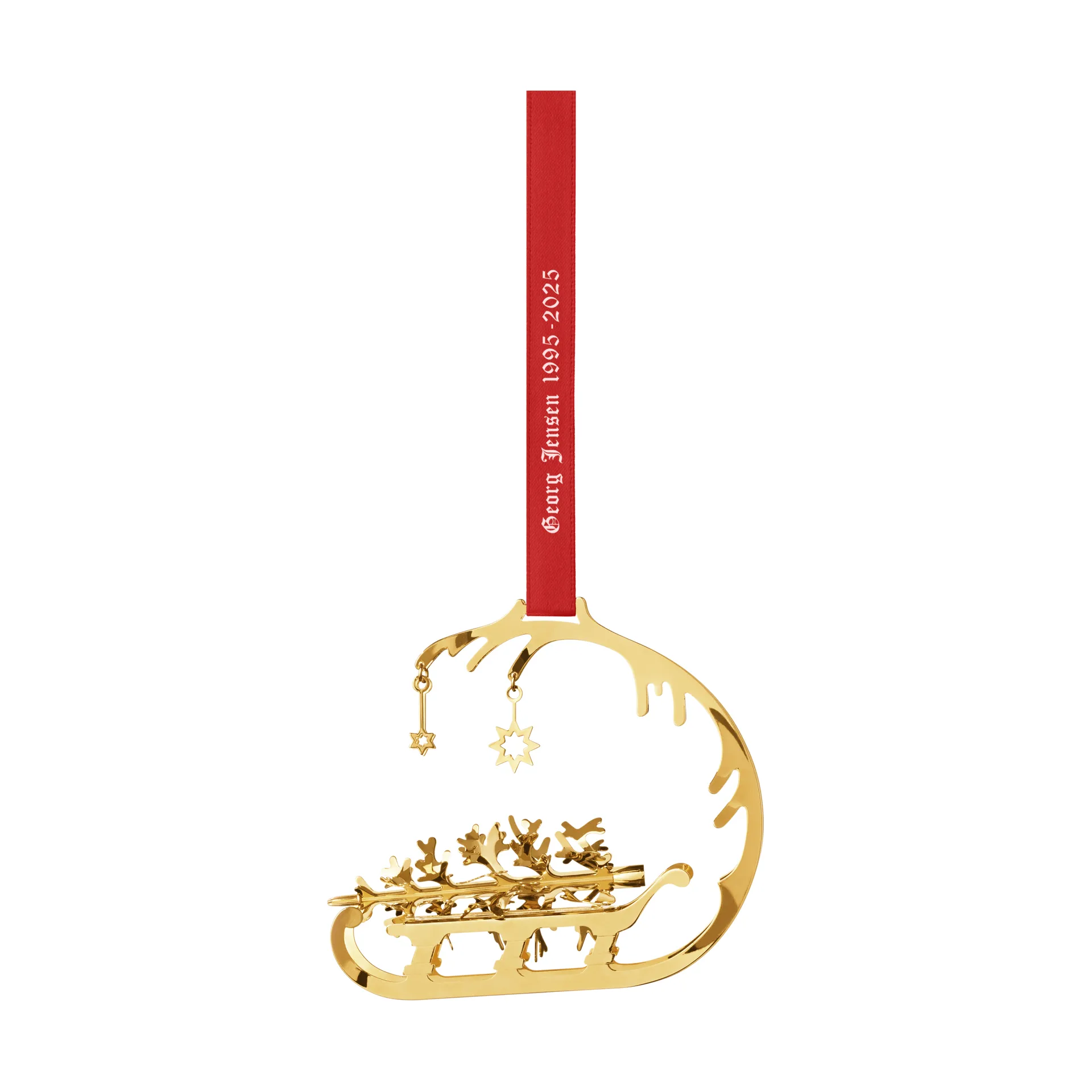 1995/2025 Christmas 平衡挂件 sleigh with 圣诞树, 金色 plated 黄铜 Georg Jensen