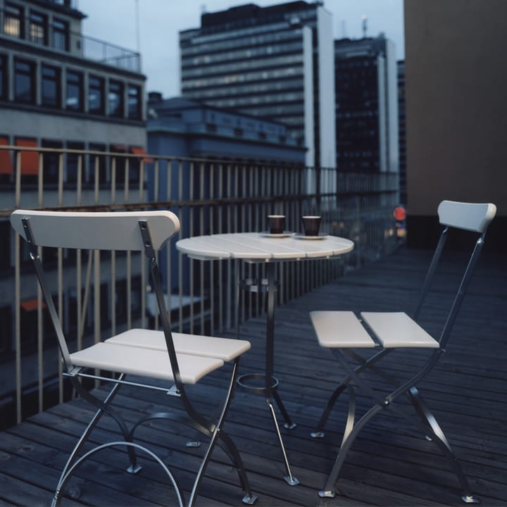 Bryggeri tripod 桌子, 白色 lacquer 自然木色-hot-dip galvanized Grythyttan Stålmöbler