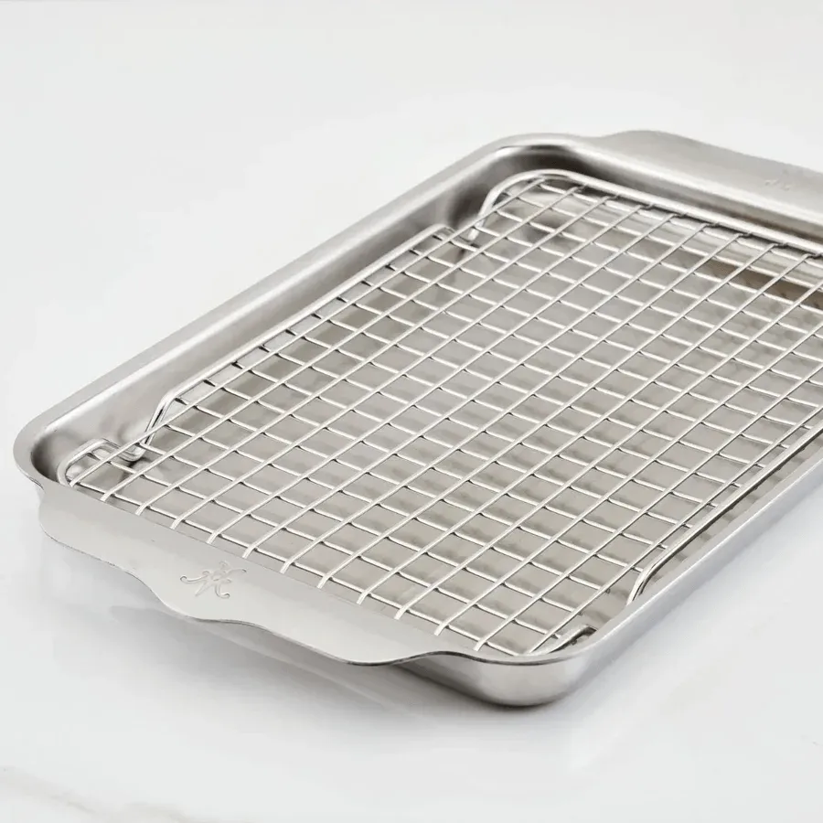 Hestan OvenBond 石英平底锅配烤箱烤架, 不锈钢，24x39cm Hestan