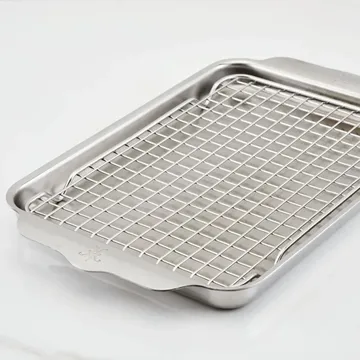 Hestan OvenBond 石英平底锅配烤箱烤架 - 不锈钢，24x39cm - Hestan