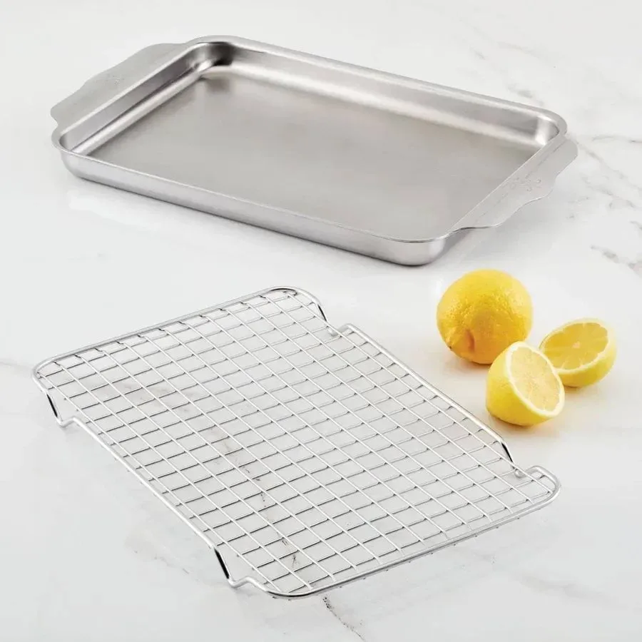 Hestan OvenBond 石英平底锅配烤箱烤架, 不锈钢，24x39cm Hestan