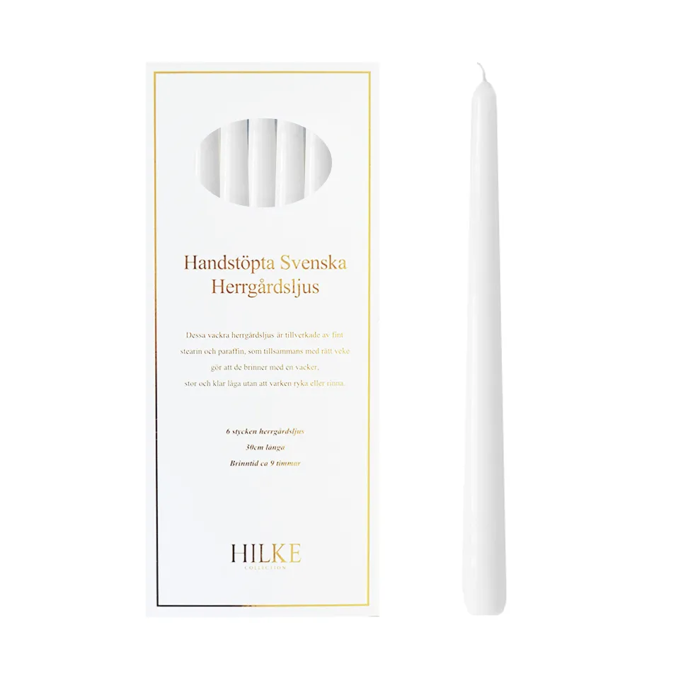 Herrgårdsljus 蜡烛30cm 6件装, 亮面白色 Hilke Collection
