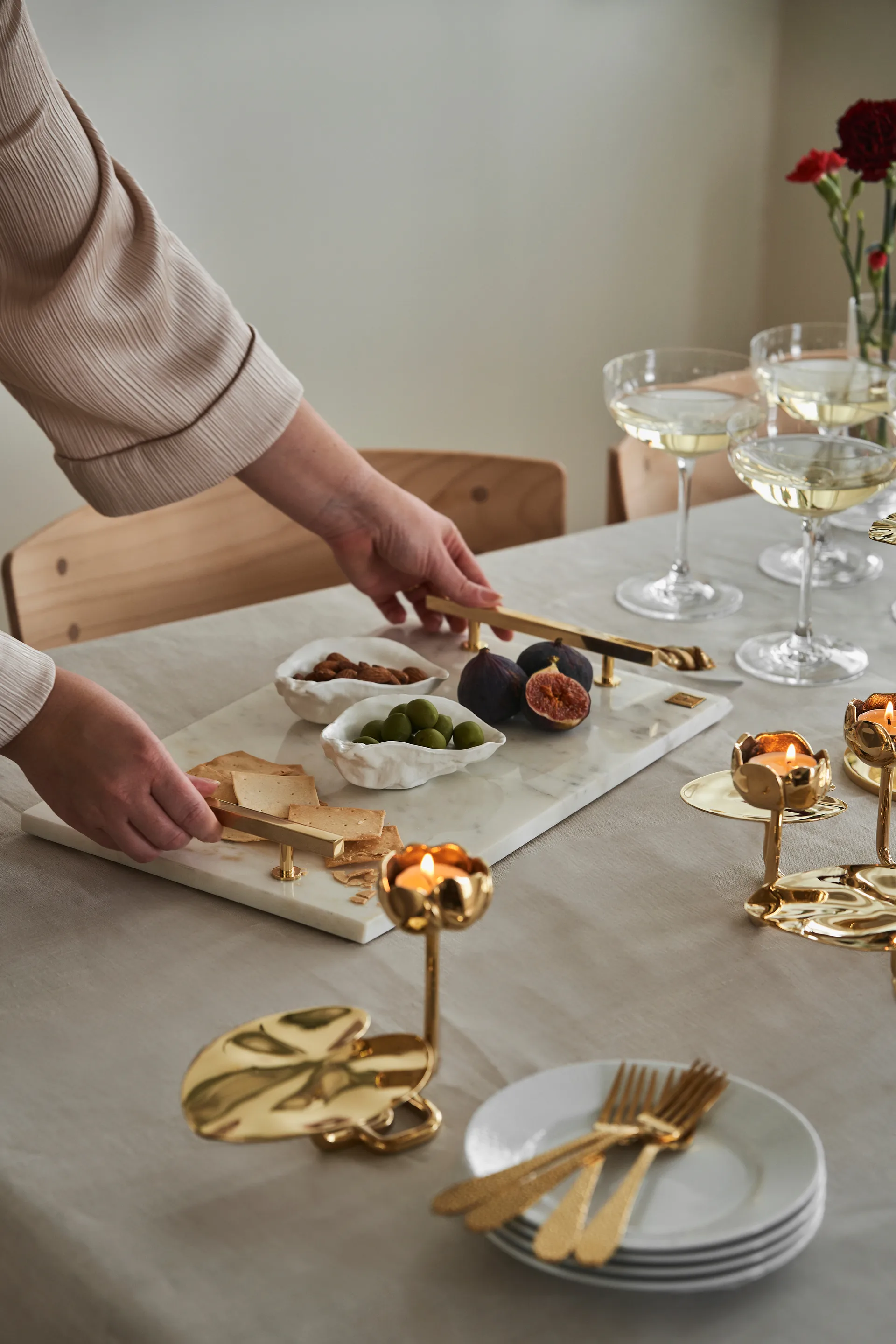 Hilke Collection tray 40.5x25.5 cm, 白色 marble-solid brass Hilke Collection