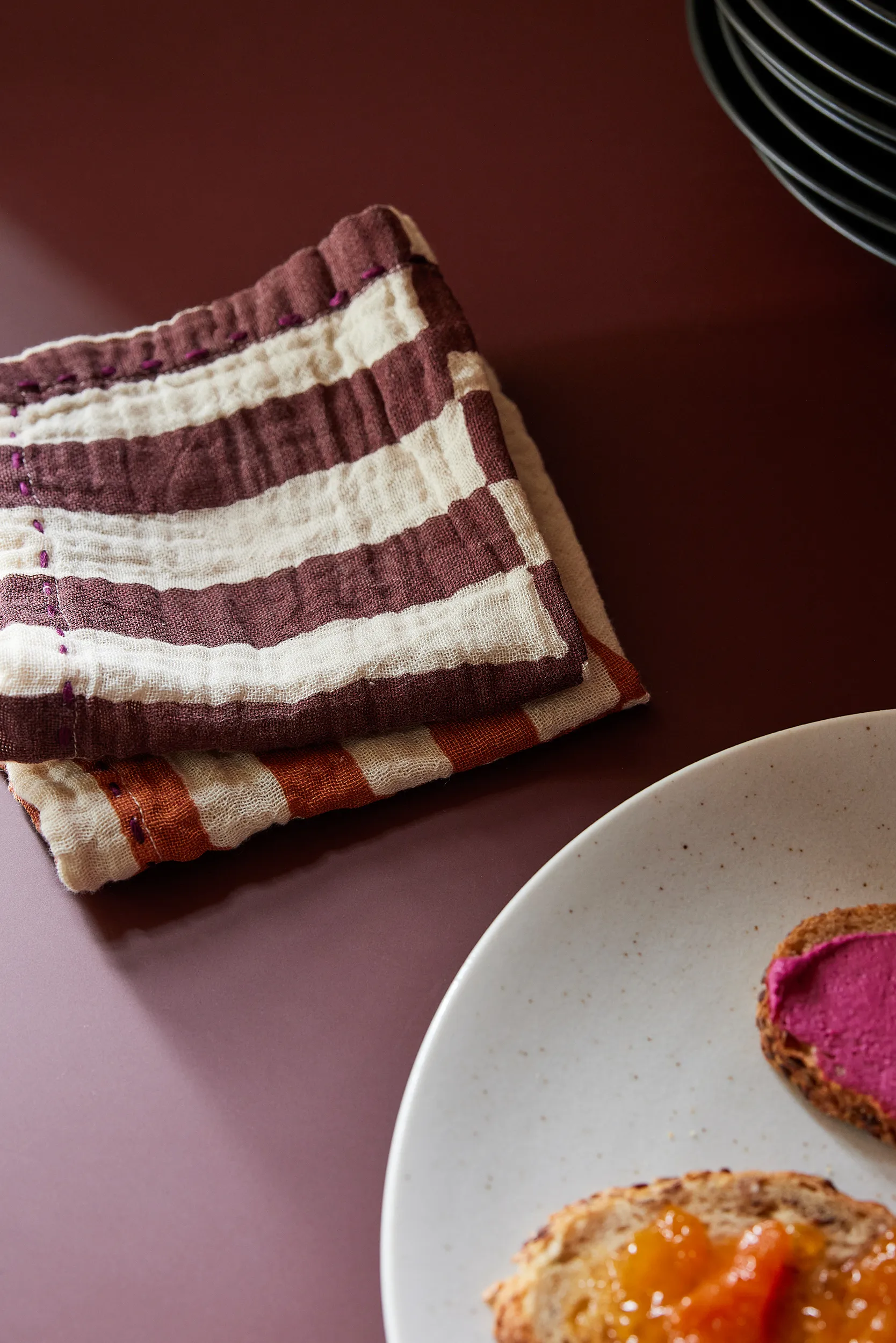 Striped cotton 餐巾纸 30x30 cm 两件套装, Burgundy HKliving