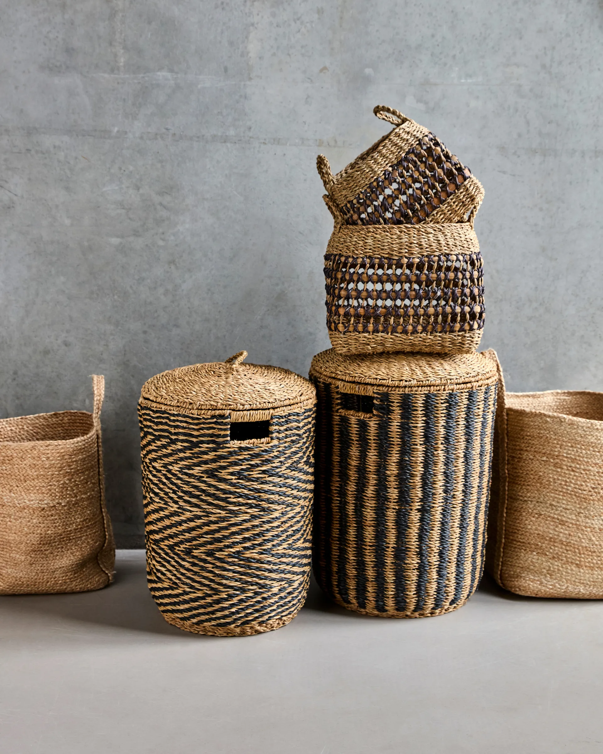 Cesto 洗衣篮 2件, 原色/自然色-黑色 House Doctor