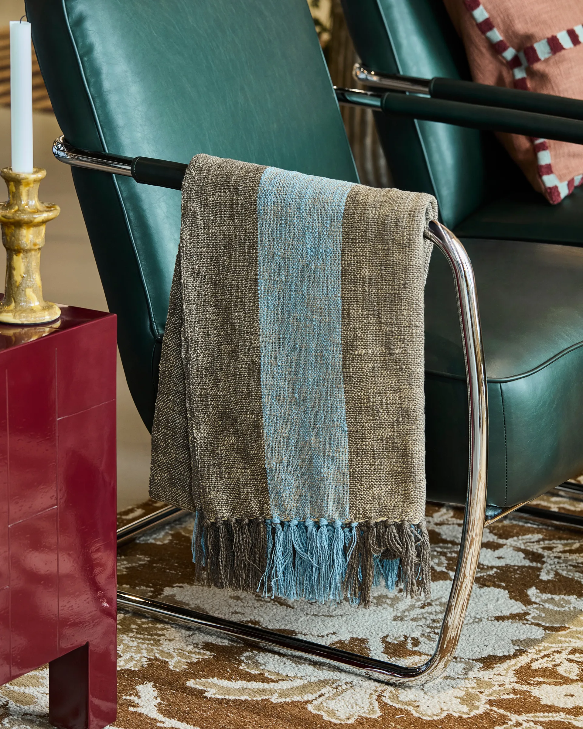 Ponra 毯子 130x180 cm, 褐色-浅蓝 House Doctor